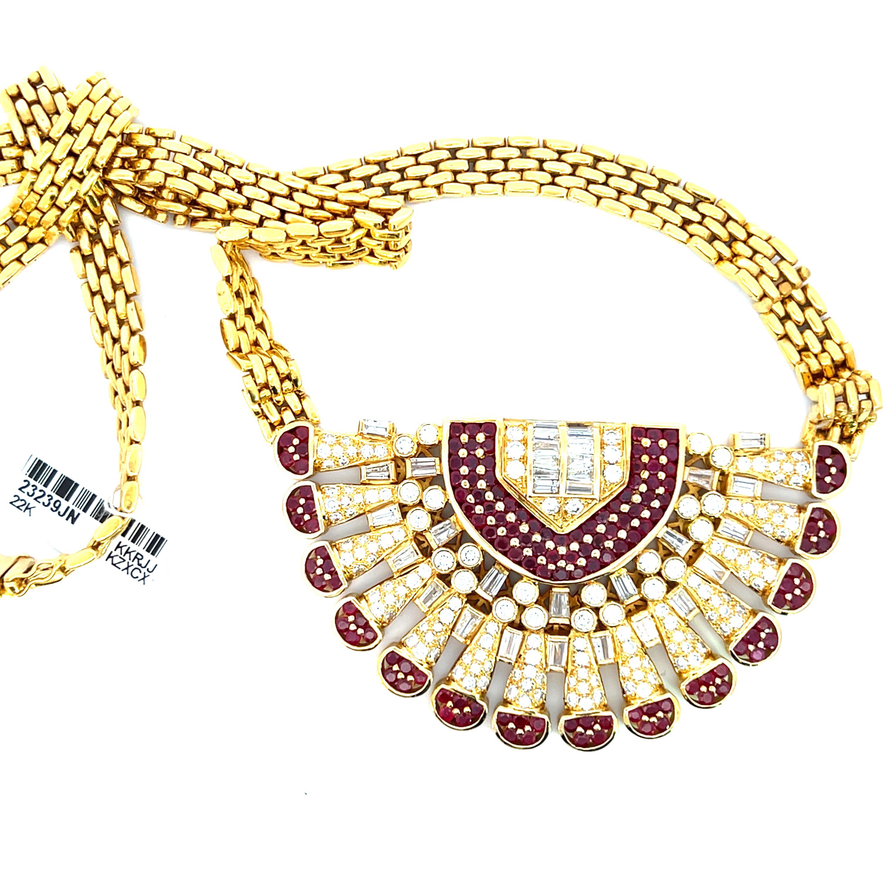 Bib-Halskette im ägyptischen Stil mit Diamanten und Rubinen im Angebot 2