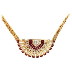 Egyptian Style Diamond and Ruby Bib Necklace