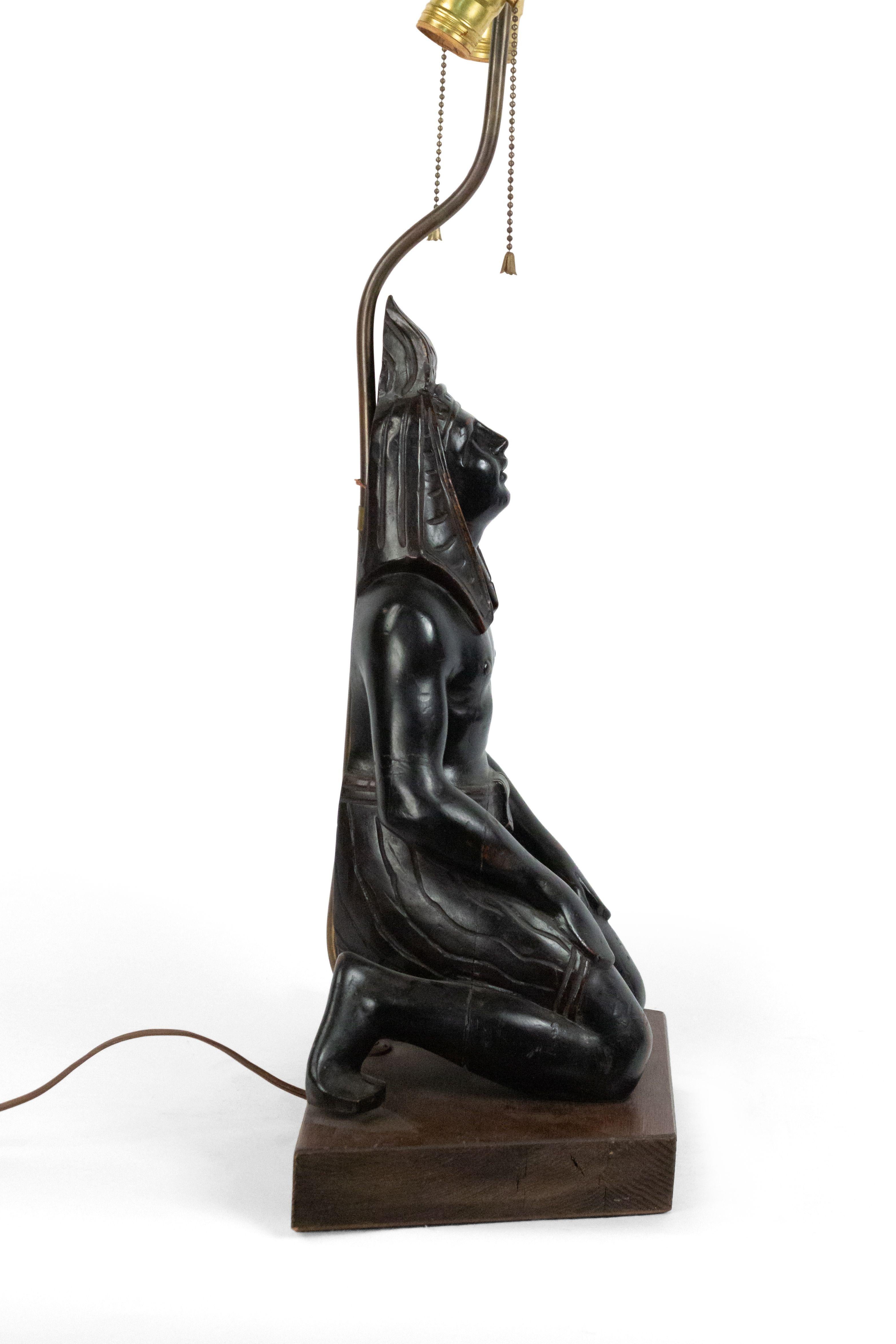Egyptian Revival Egyptian Style Ebonized Figural Table Lamps For Sale