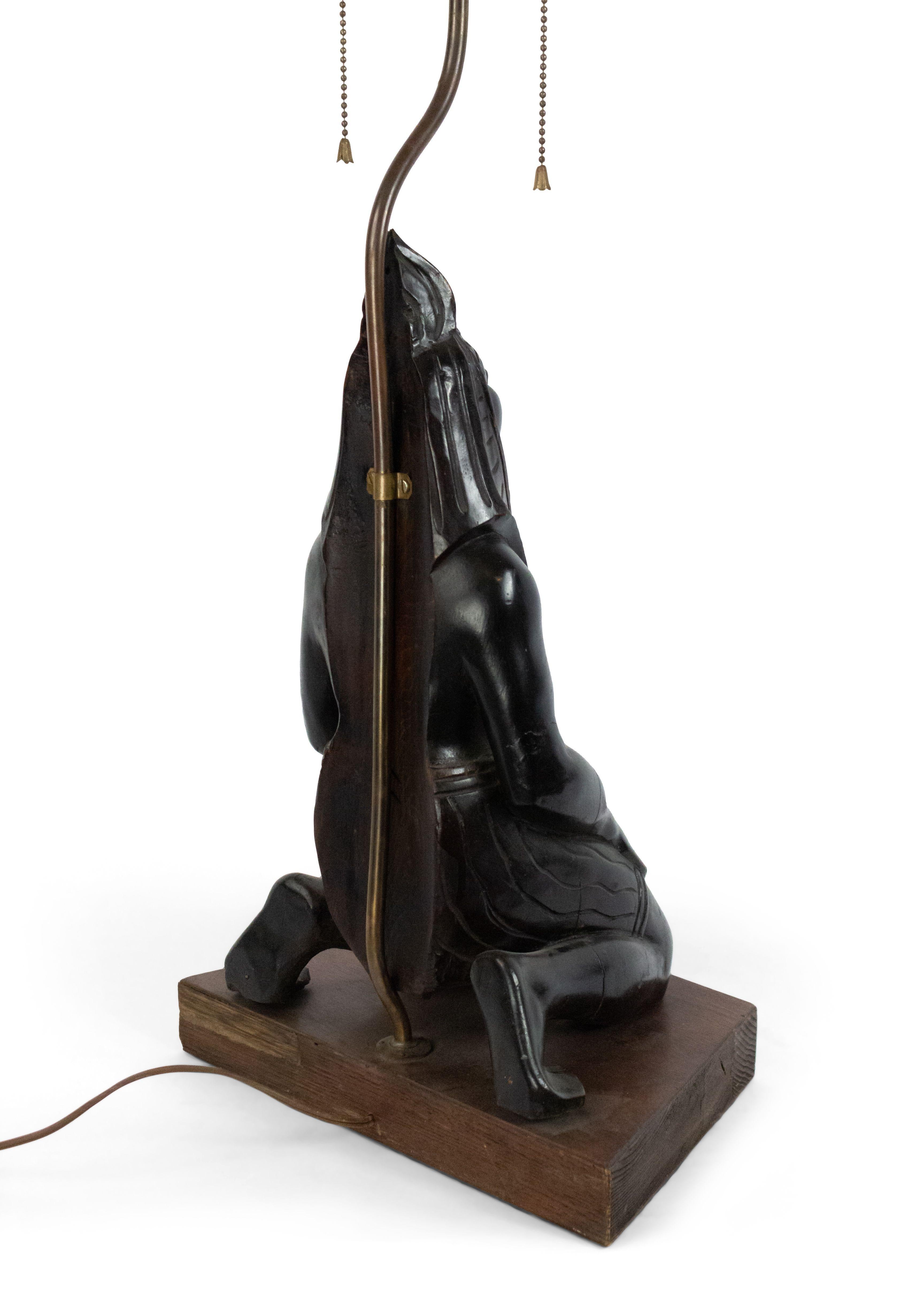 Egyptian Style Ebonized Figural Table Lamps In Good Condition For Sale In New York, NY