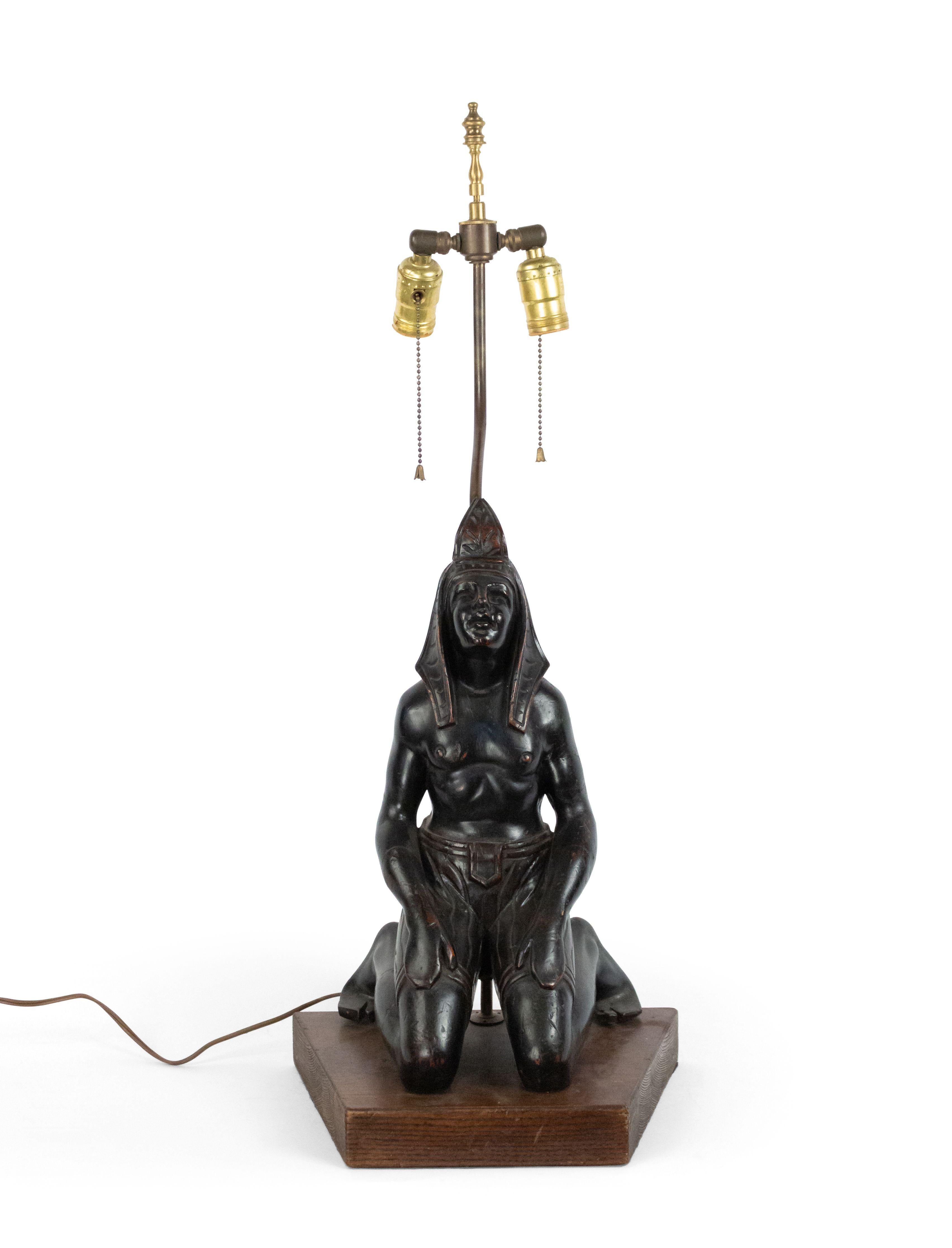 19th Century Egyptian Style Ebonized Figural Table Lamps For Sale