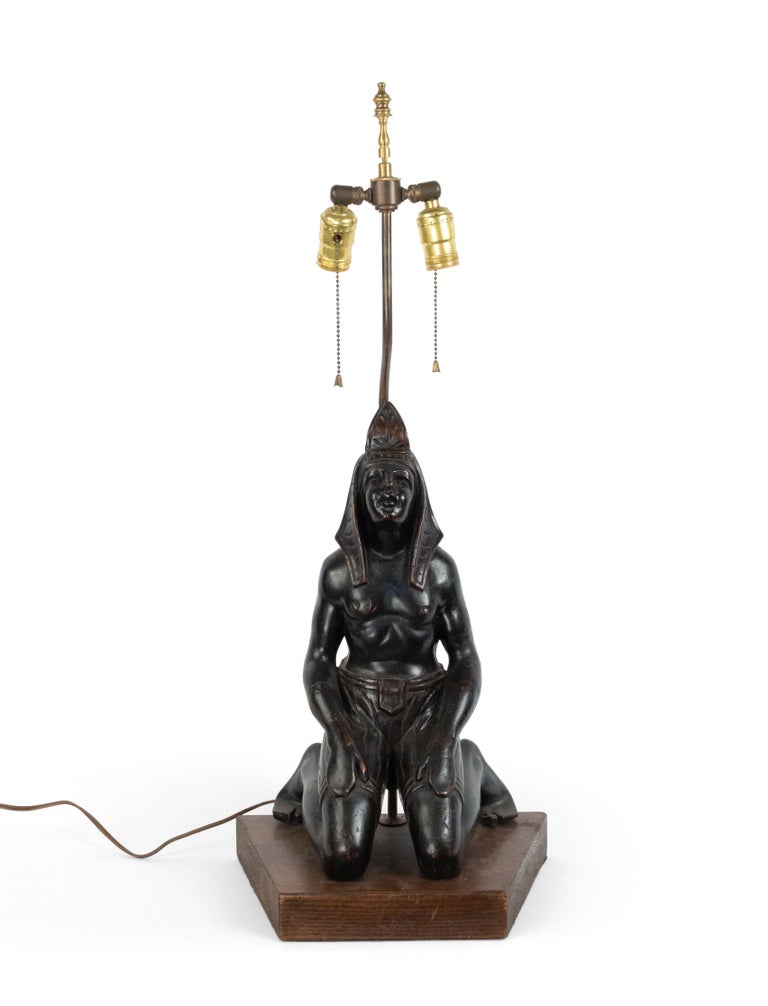 Egyptian Style Ebonized Figural Table Lamps For Sale at 1stDibs