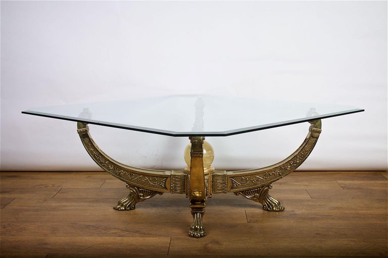 Egyptian Style Glass Topped Coffee Table For Sale at 1stDibs
