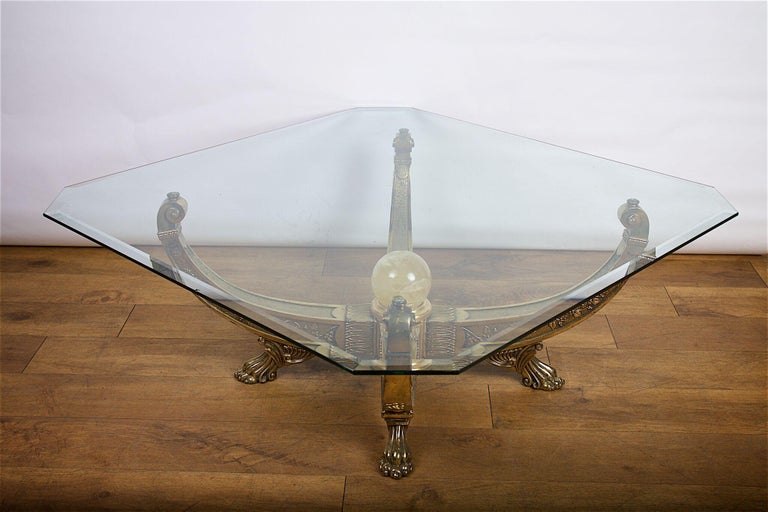 Egyptian Style Glass Topped Coffee Table For Sale at 1stDibs
