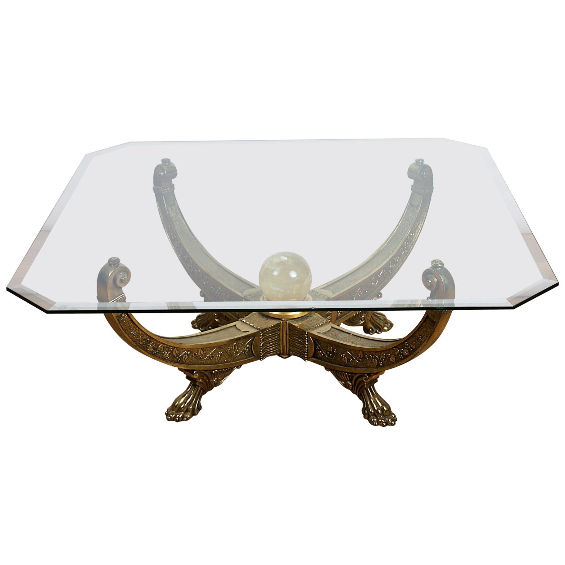 Egyptian Style Glass Topped Coffee Table For Sale