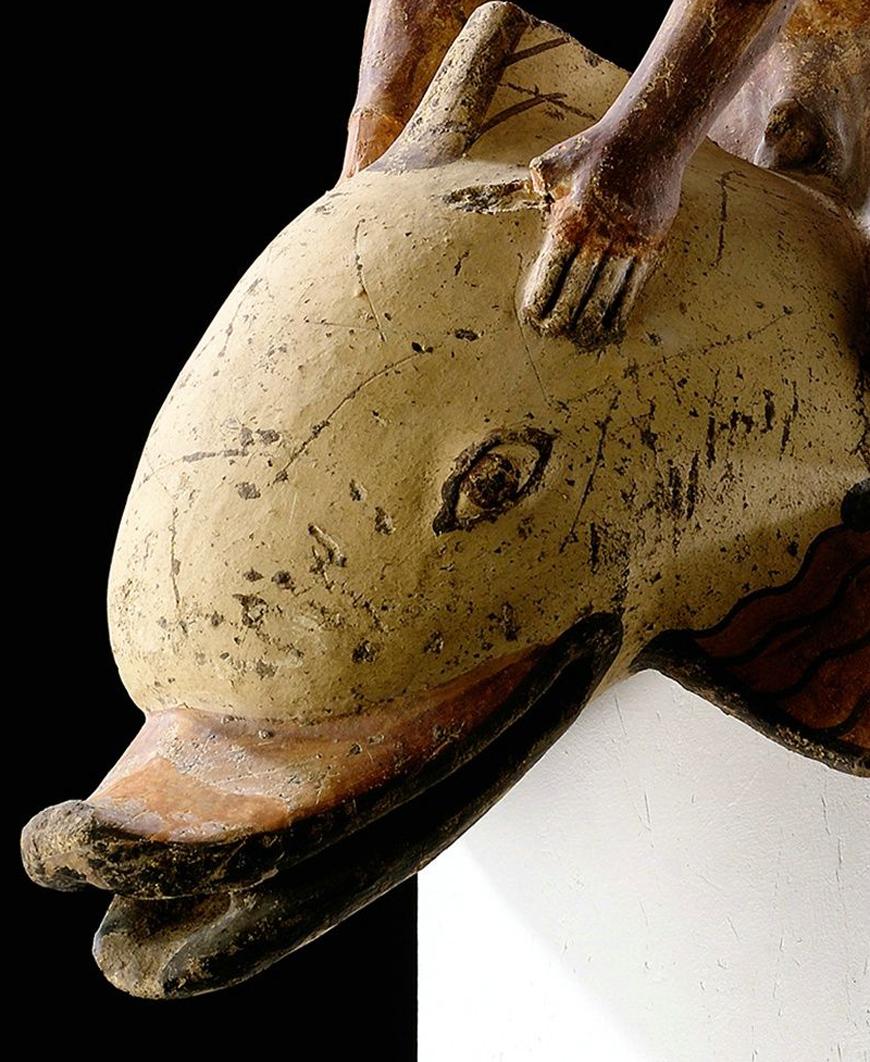 Painted Egyptian-Style 'Grand Tour' Gargoyle Terracotta Dolphin For Sale