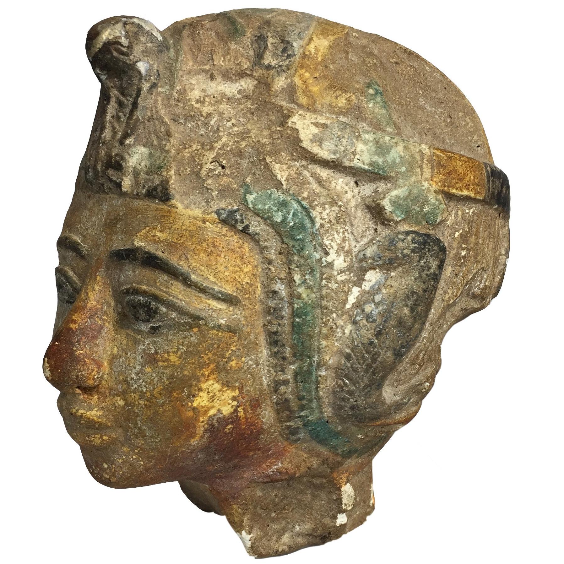 Egyptian Style Grand Tour Polychromed Limestone Head