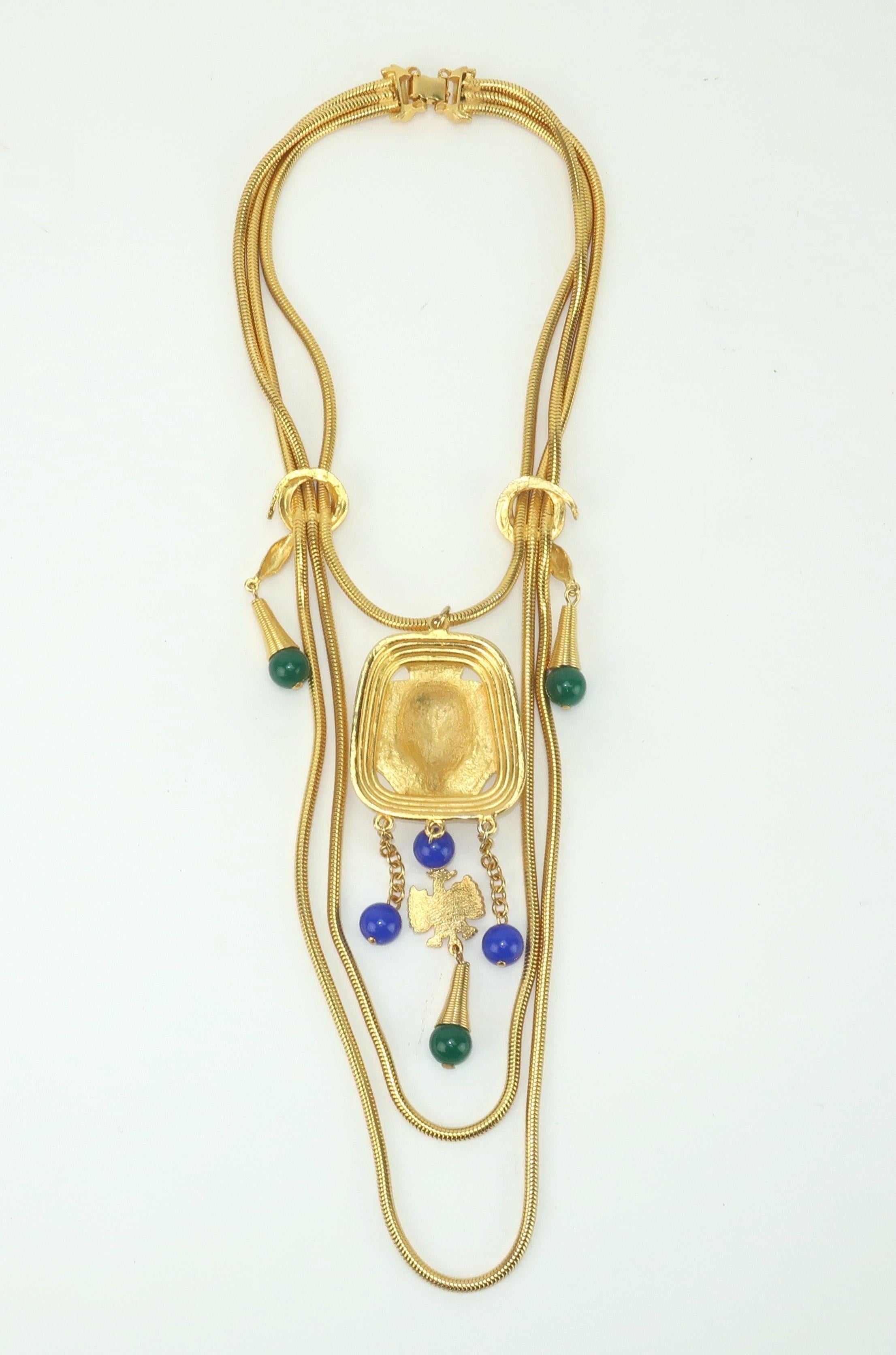 Egyptian Style Multi Strand Necklace, 1970's In Good Condition In Atlanta, GA