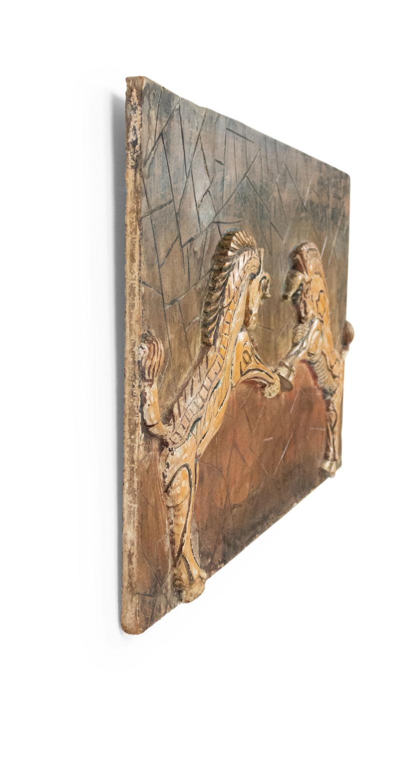 Egyptian Revival Egyptian Style Painted Carved Wood Wall Plaque For Sale