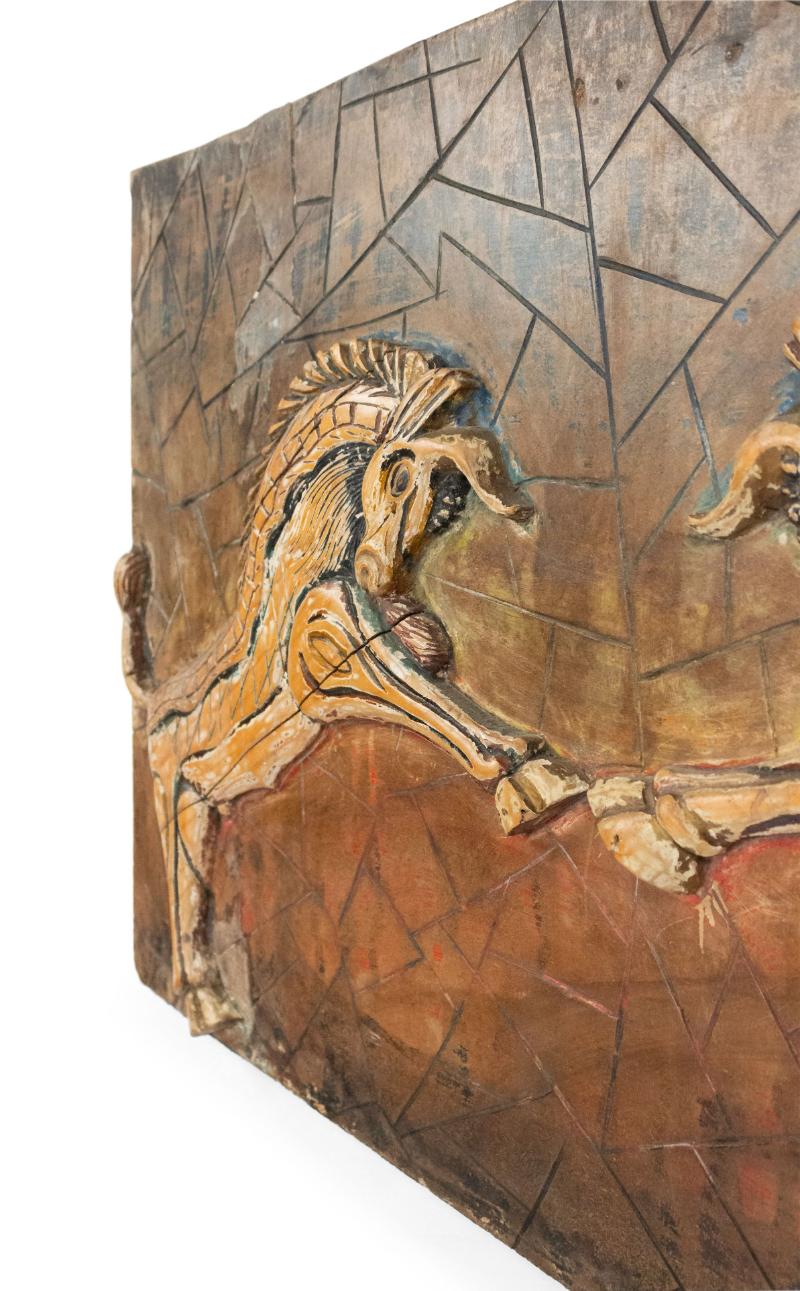 20th Century Egyptian Style Painted Carved Wood Wall Plaque For Sale