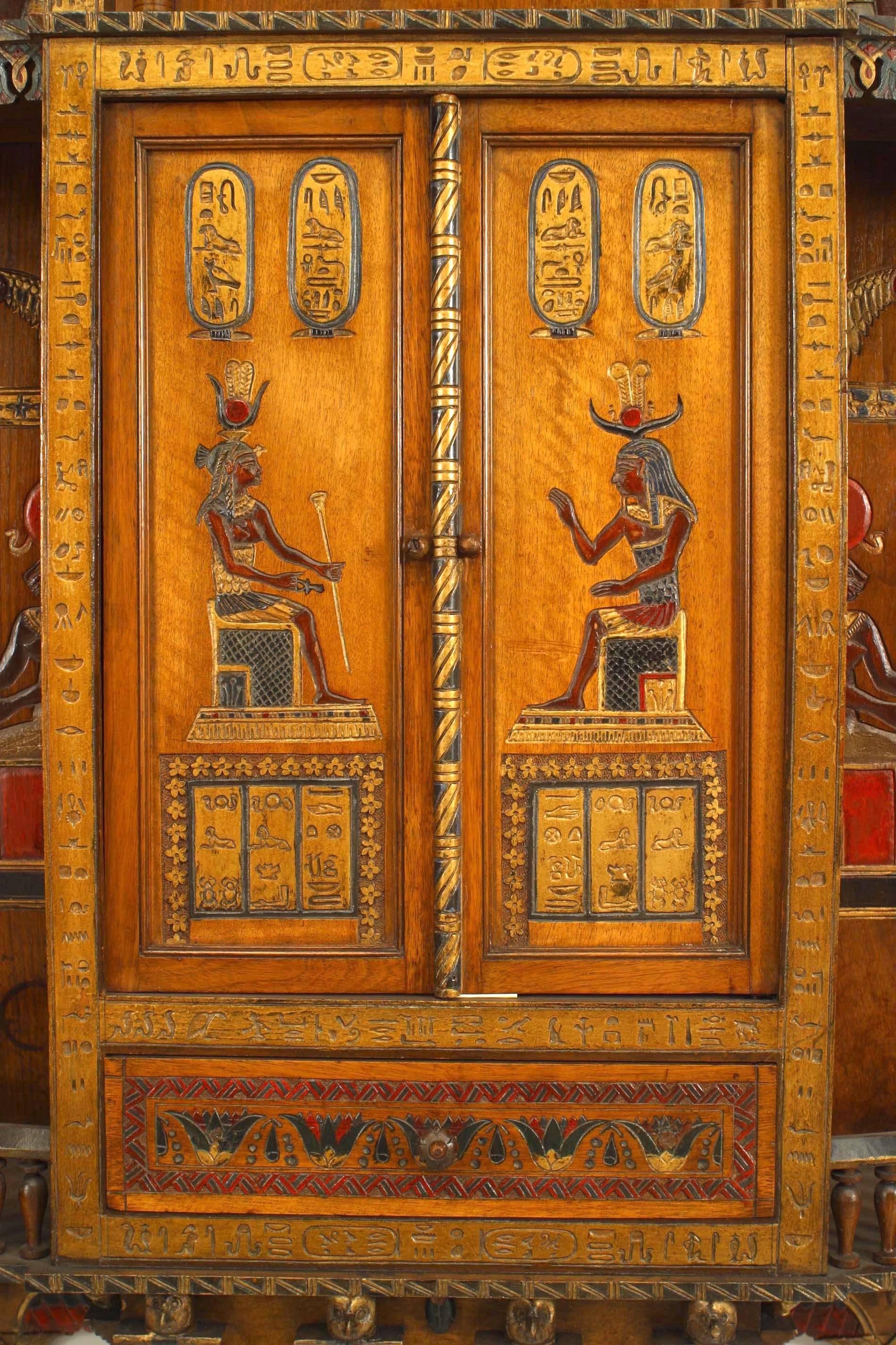 Egyptian Style Painted Hanging Wall Cabinet In Good Condition For Sale In New York, NY