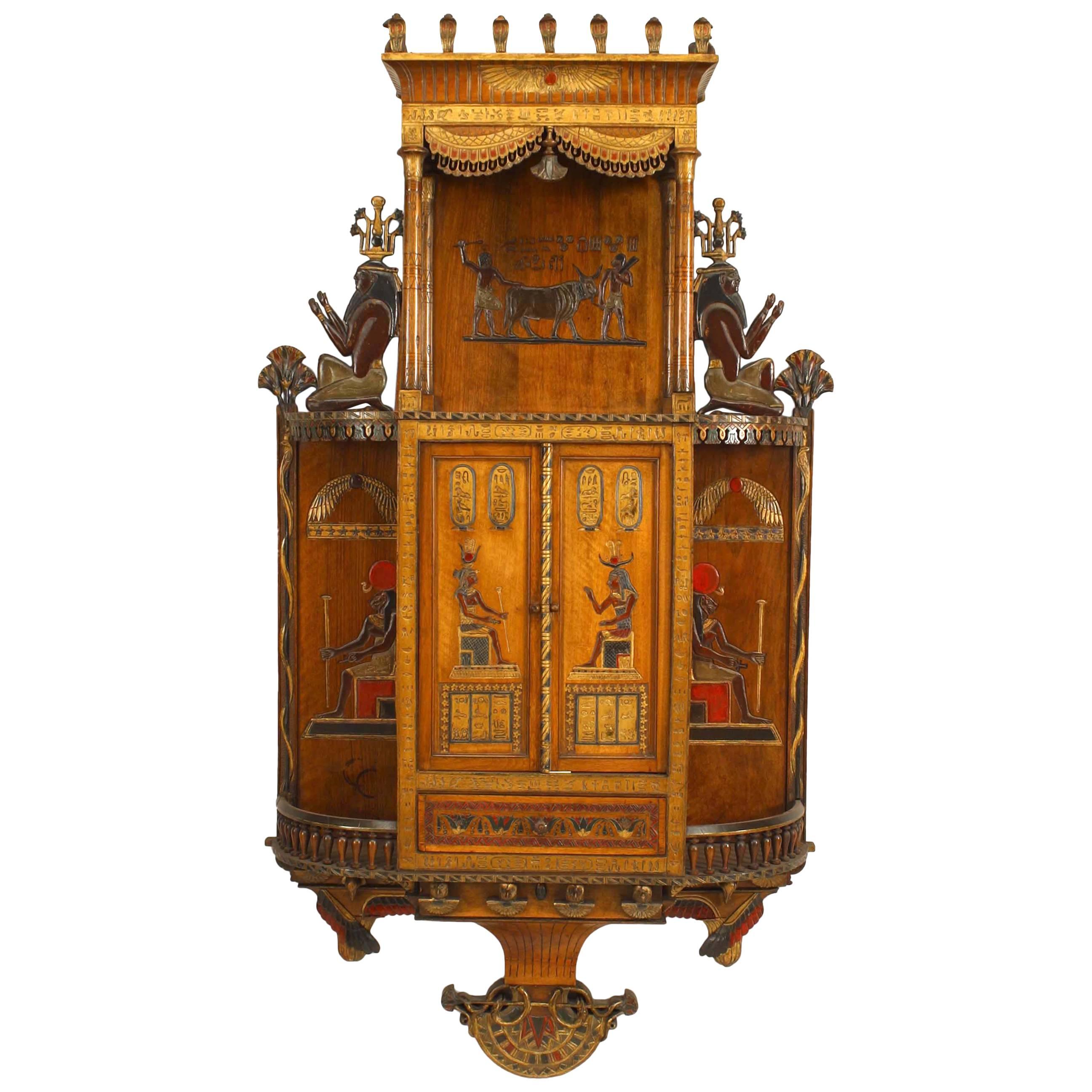 Egyptian Style Painted Hanging Wall Cabinet For Sale