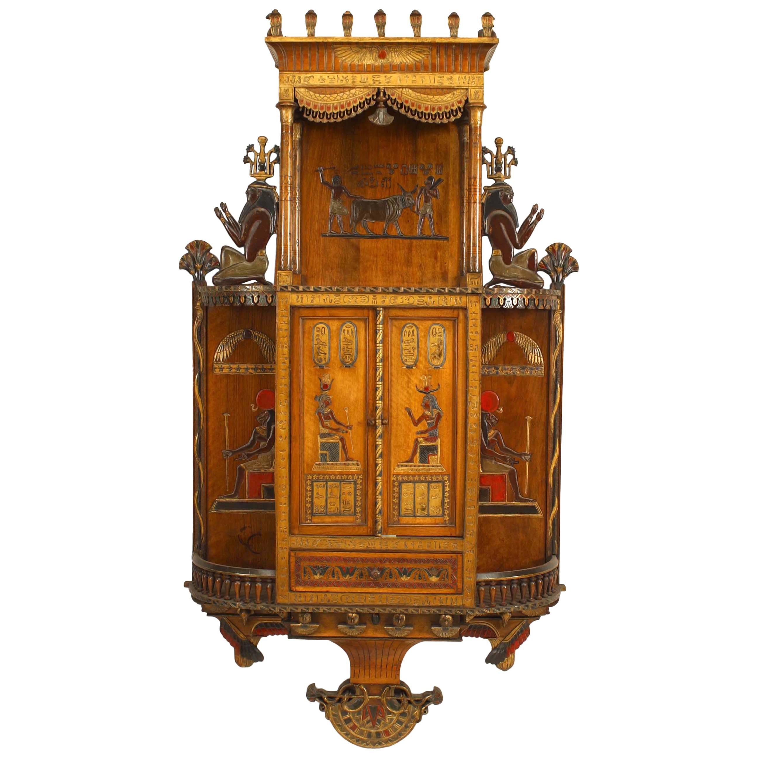 Egyptian Style Painted Hanging Wall Cabinet