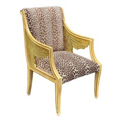 Egyptian Style Winged Neoclassical Giltwood Arm Chair with Cheetah Velvet, 1990s