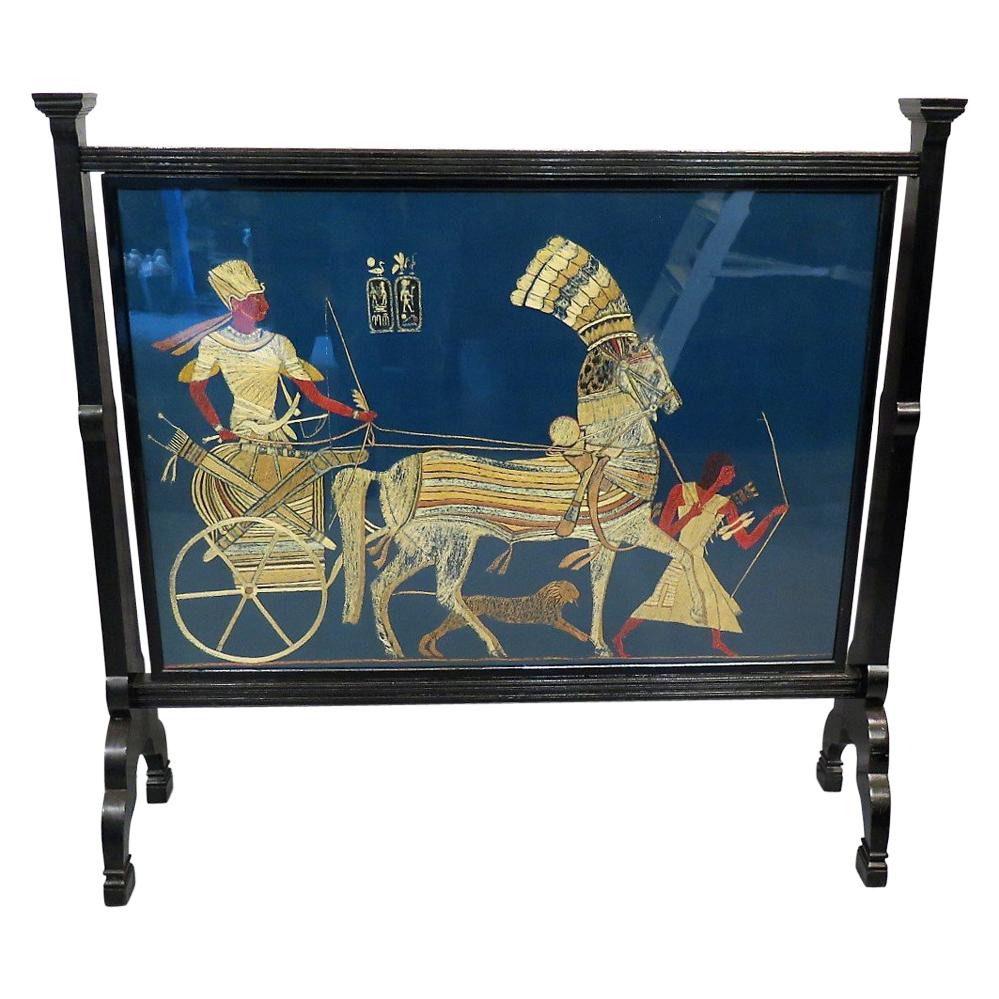 Arts & Crafts Egyptian Tapestry Ebonised Screen circa 1890 For Sale