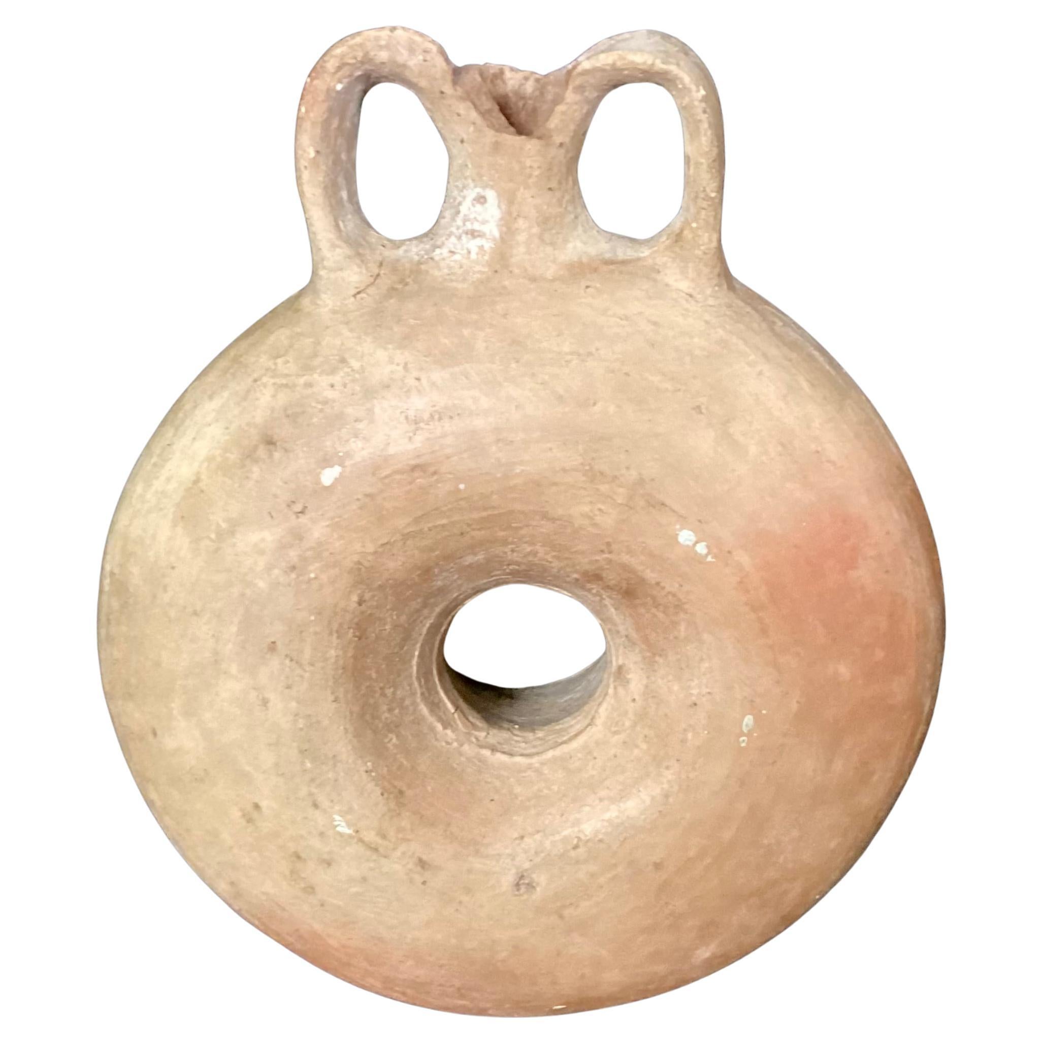 Egyptian Terracotta Ring Flask In Good Condition For Sale In Bradenton, FL