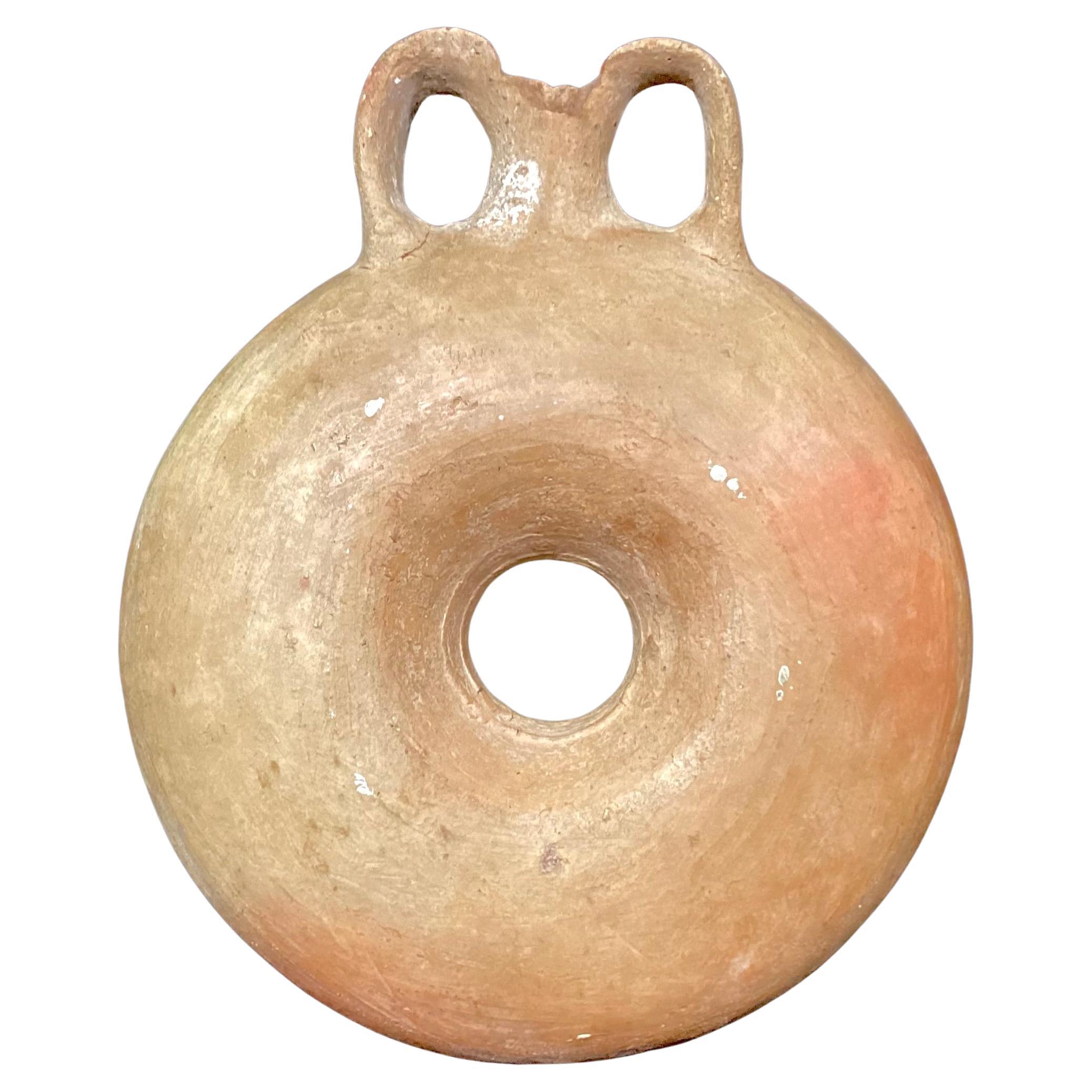18th Century and Earlier Egyptian Terracotta Ring Flask For Sale