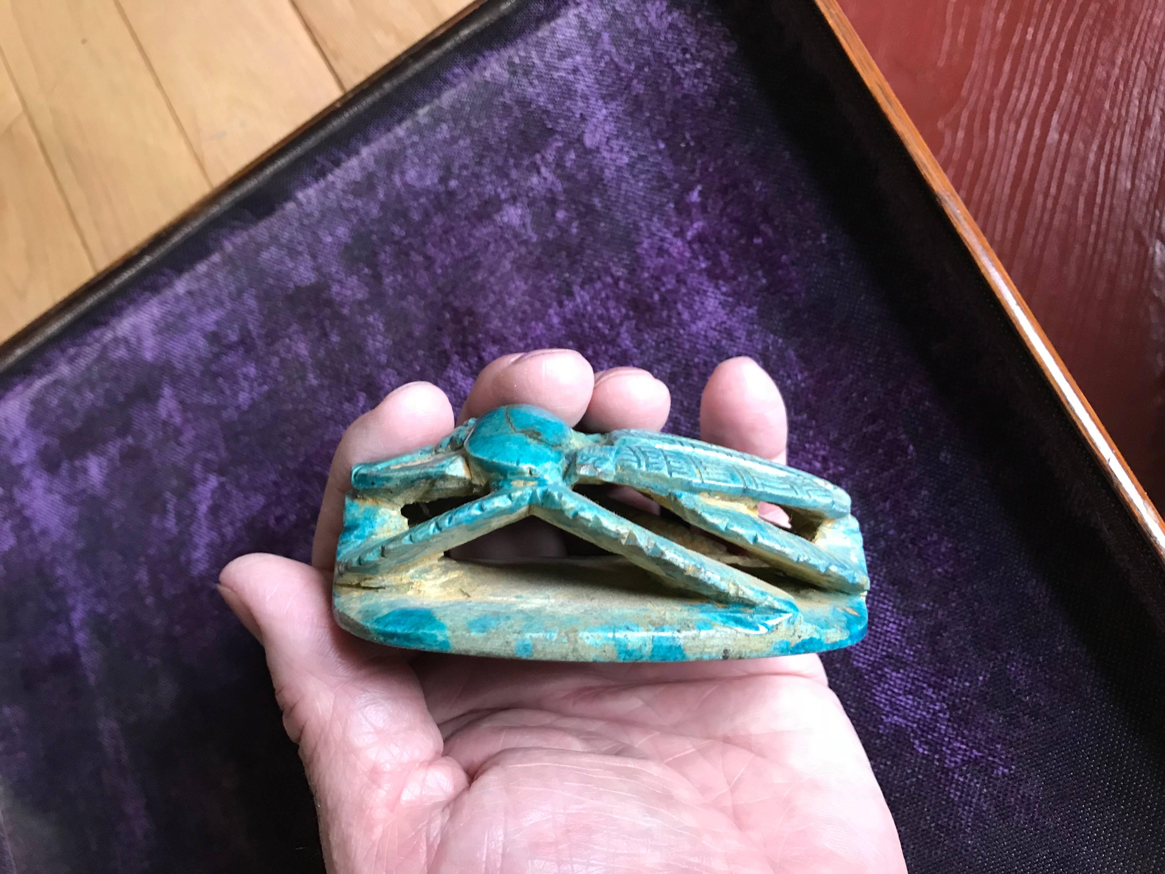 Egyptian Turquoise Faience Heart Scarab Amulet 3