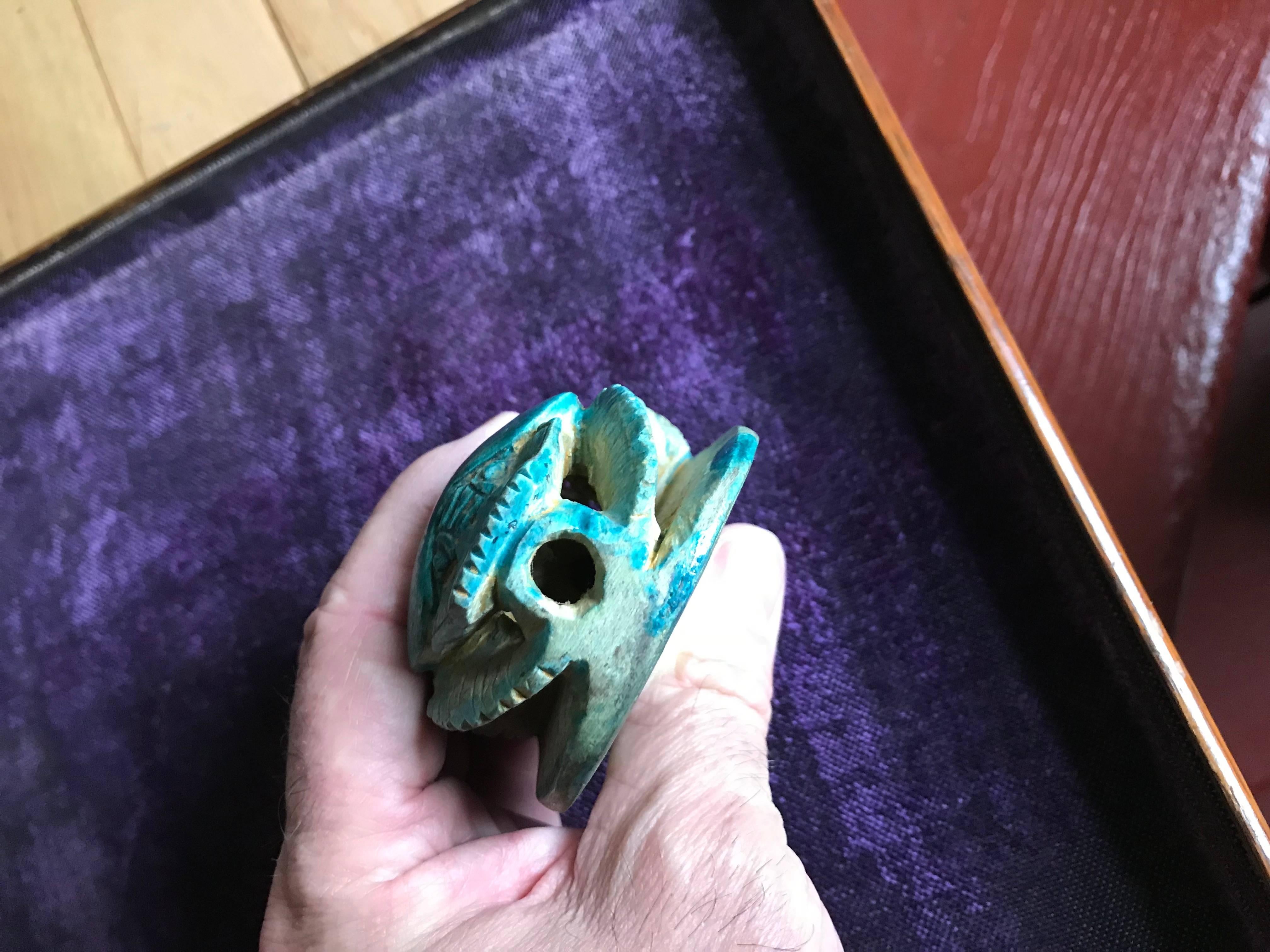 19th Century Egyptian Turquoise Faience Heart Scarab Amulet