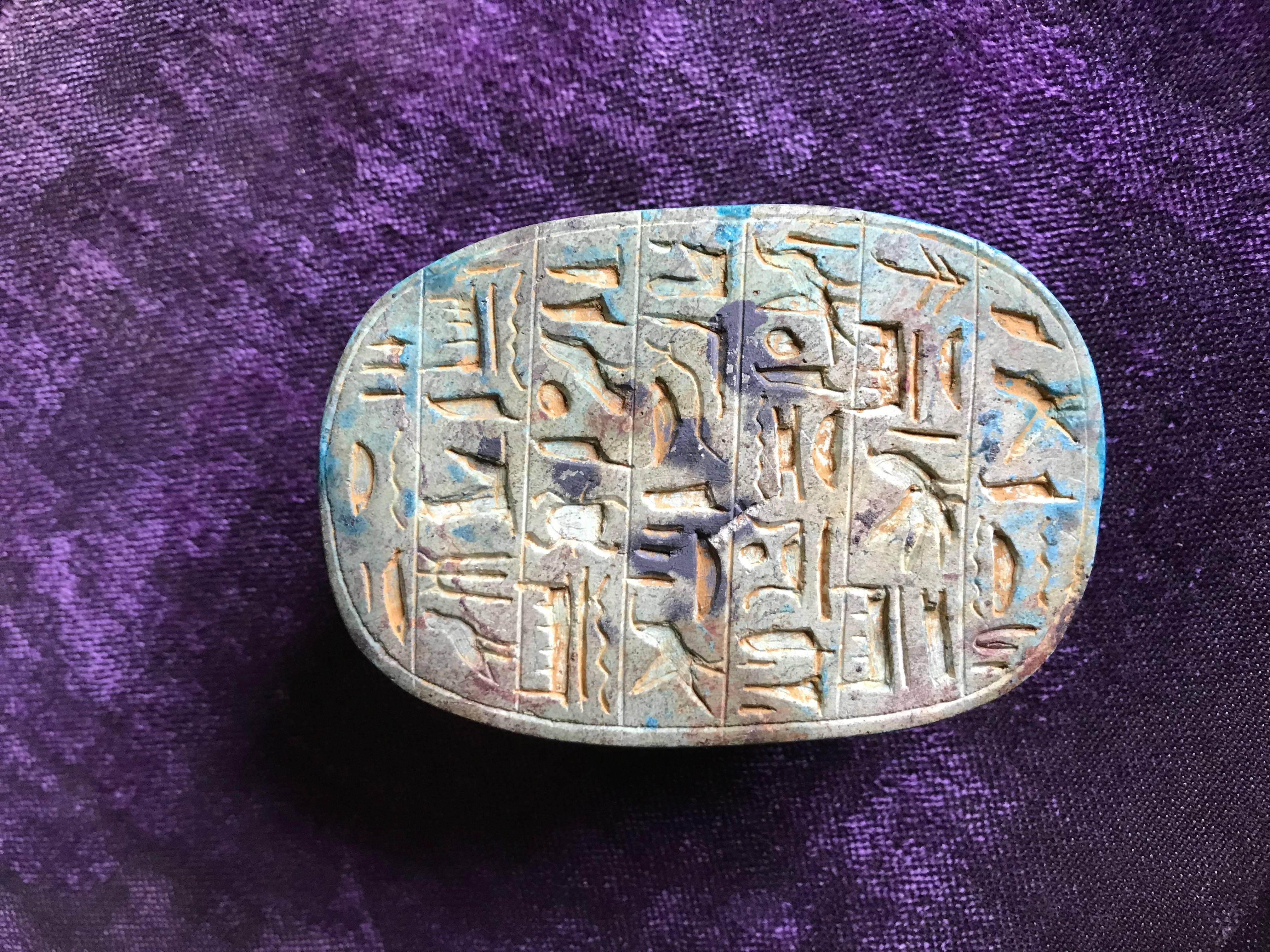 Egyptian Turquoise Faience Heart Scarab Amulet 2