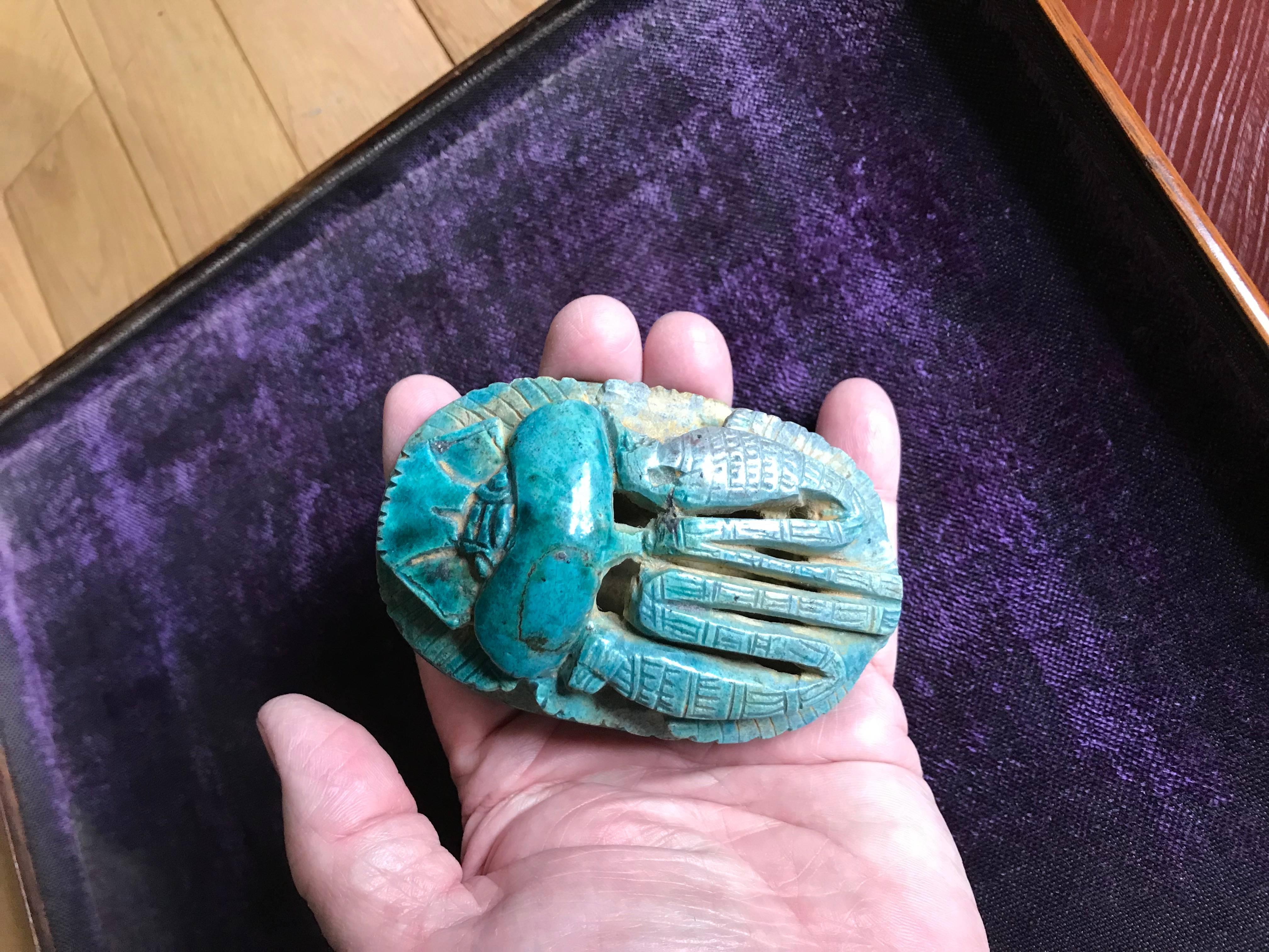 Egyptian Turquoise Faience Heart Scarab Amulet 3