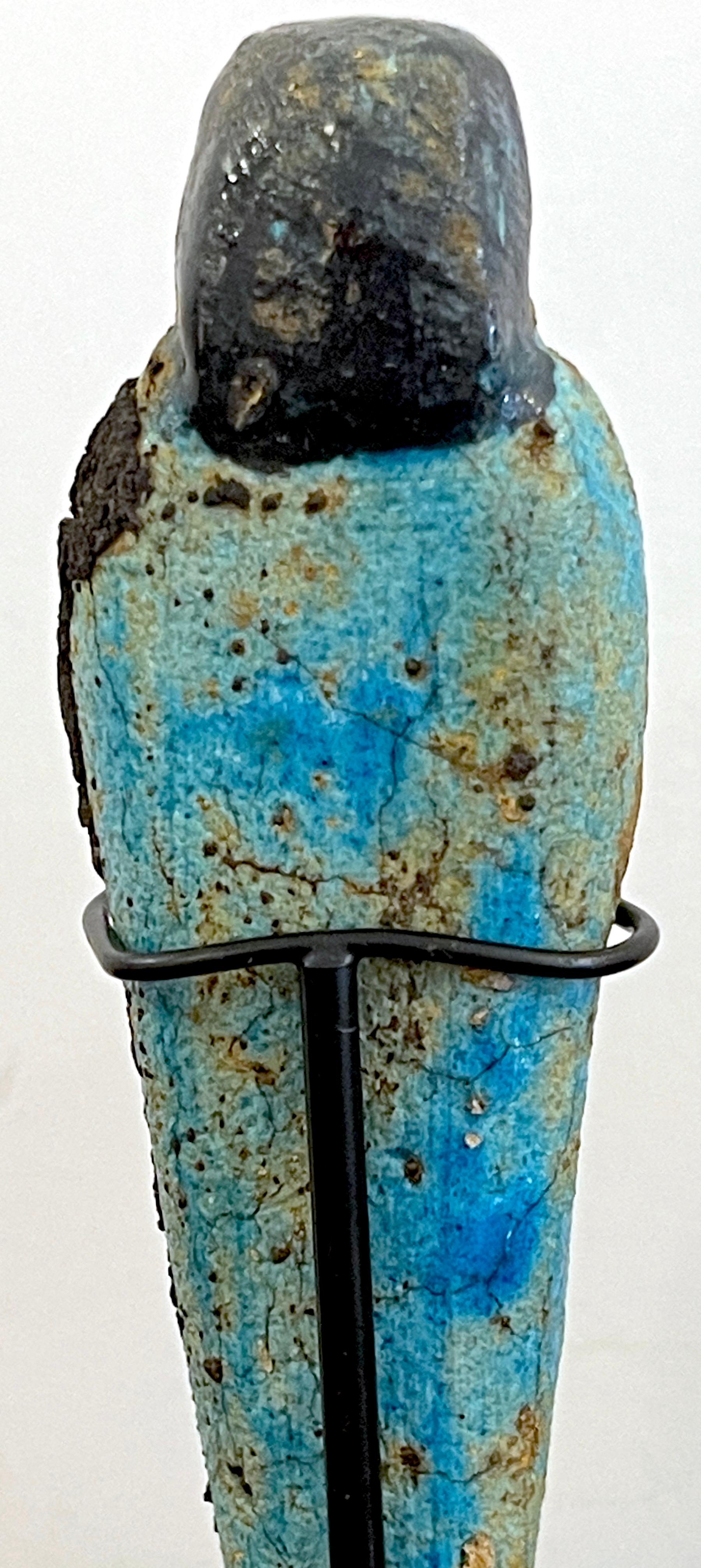 Egyptian Turquoise Faience Shabti, Museum Mounted  1