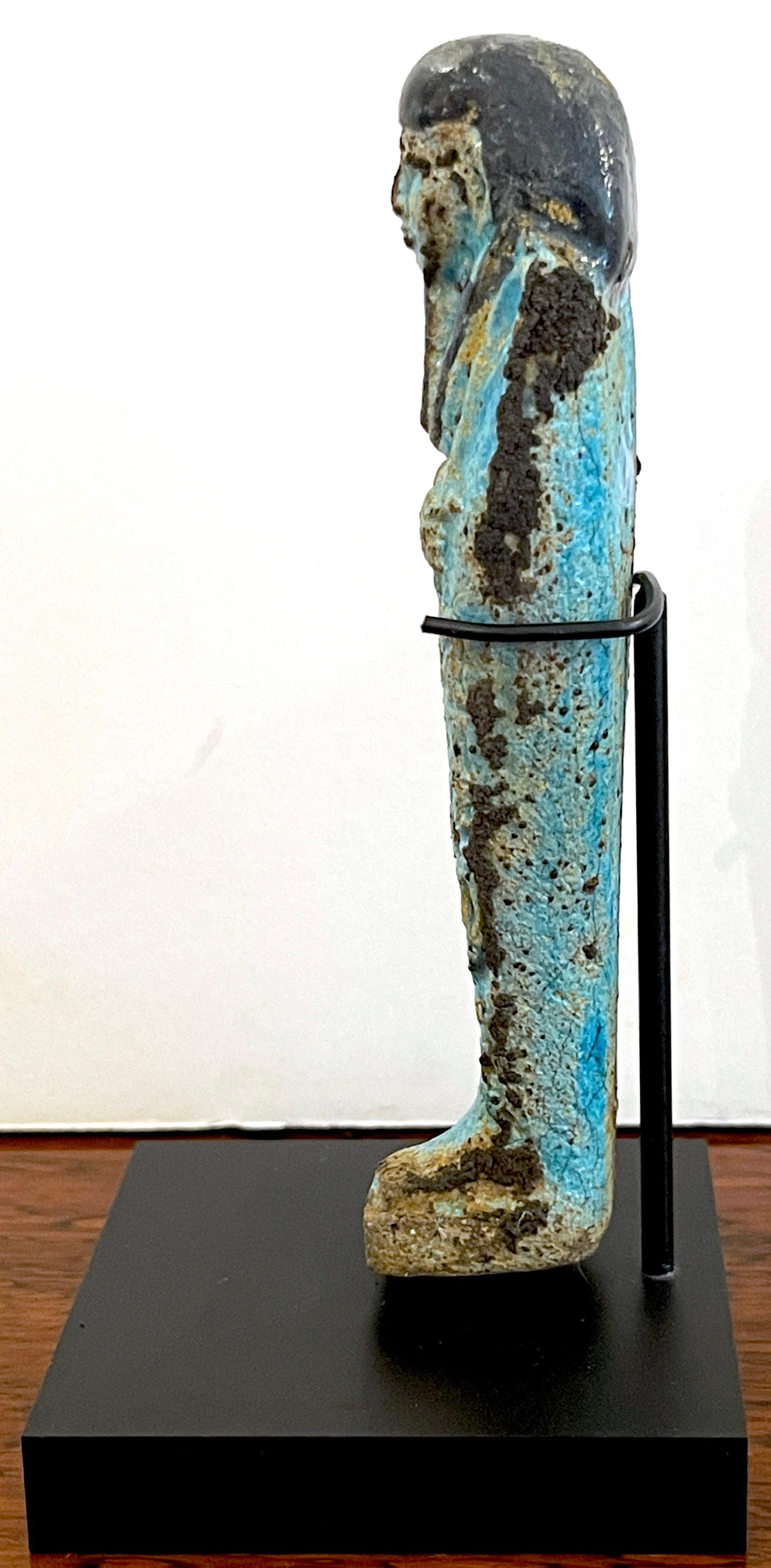 Egyptian Turquoise Faience Shabti, Museum Mounted  2