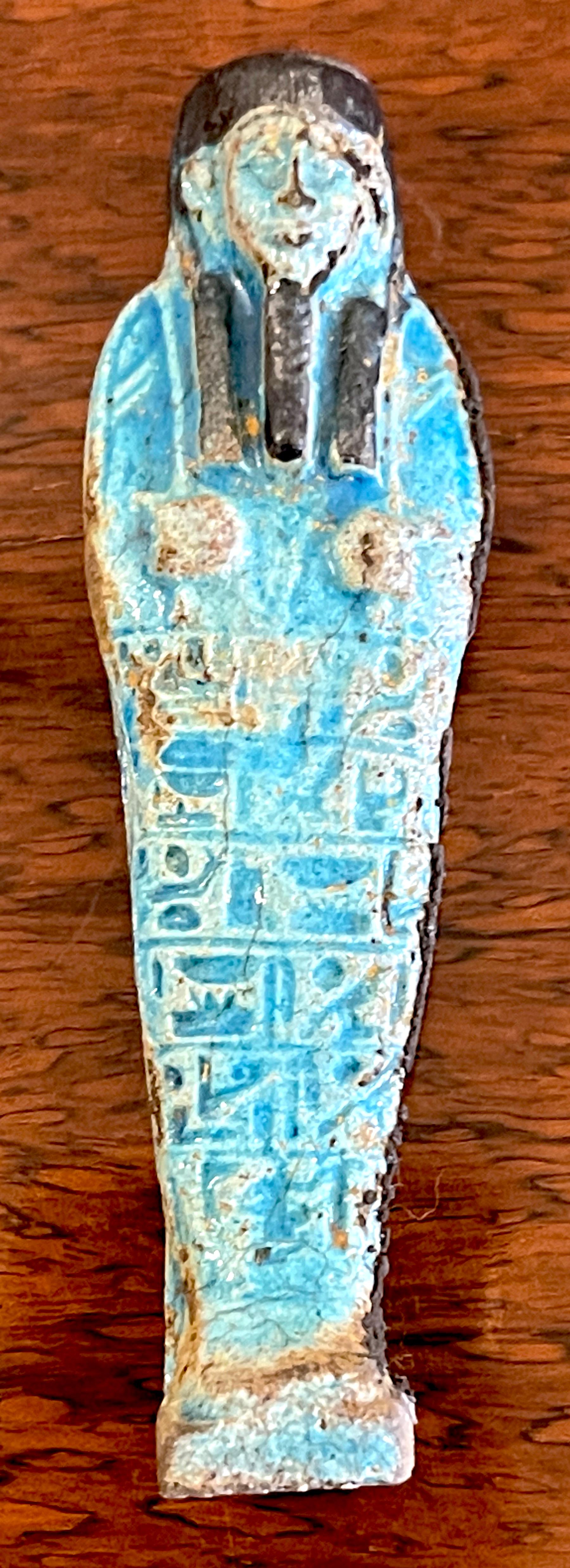 Egyptian Turquoise Faience Shabti, Museum Mounted  4