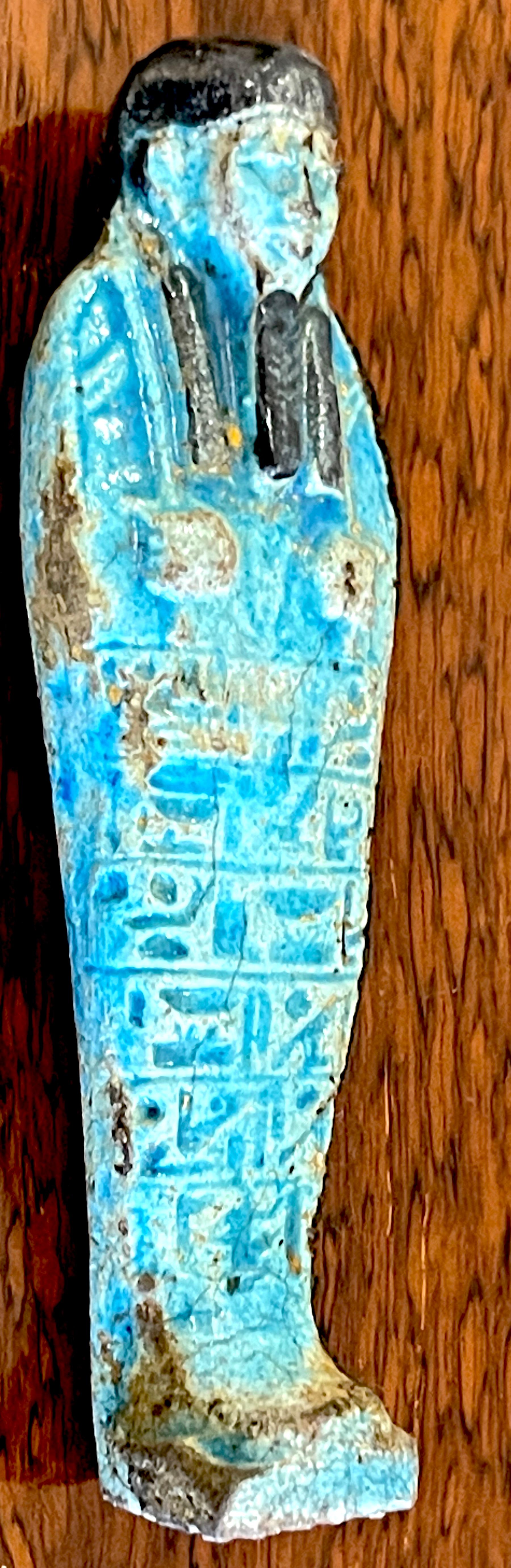 Egyptian Turquoise Faience Shabti, Museum Mounted  6