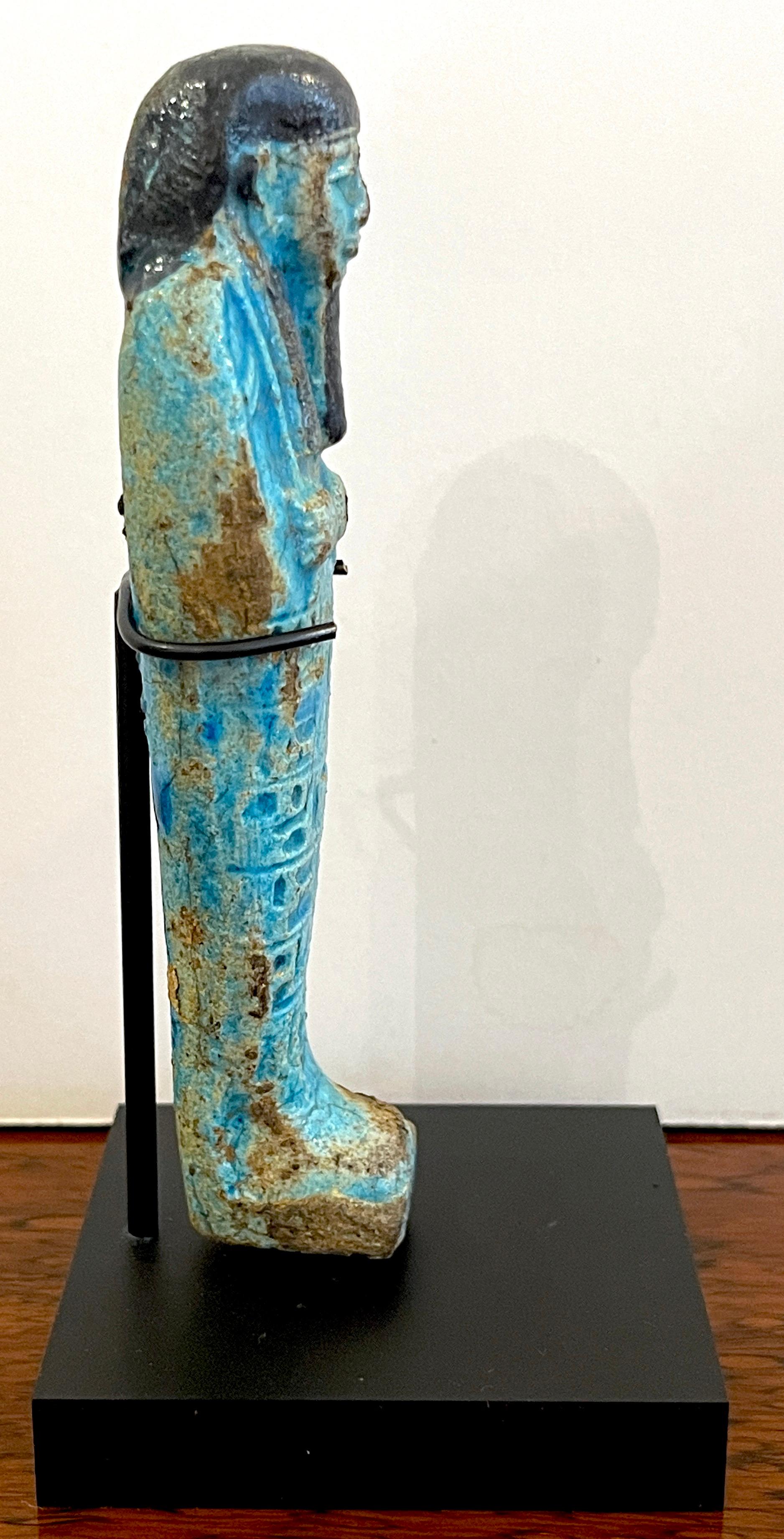 Glazed Egyptian Turquoise Faience Shabti, Museum Mounted 