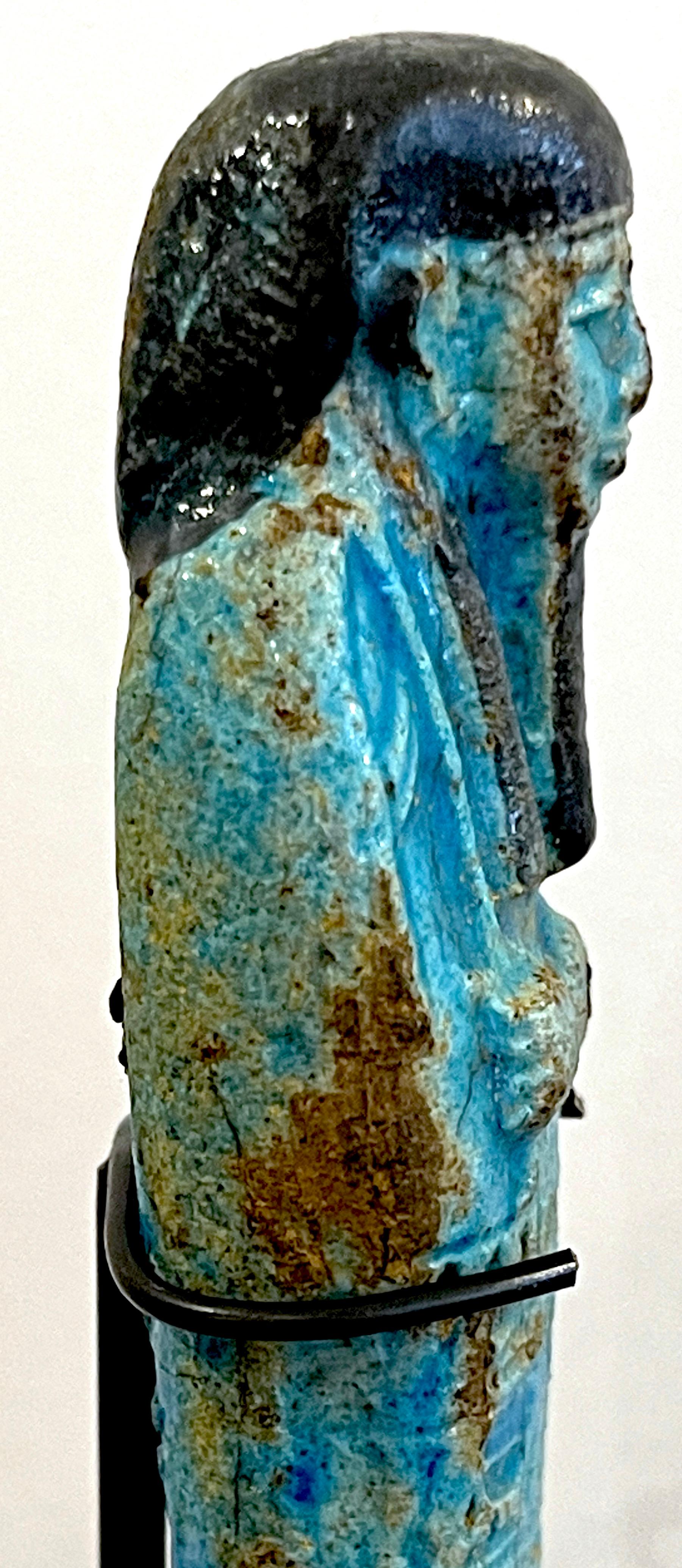 Egyptian Turquoise Faience Shabti, Museum Mounted  In Good Condition In West Palm Beach, FL