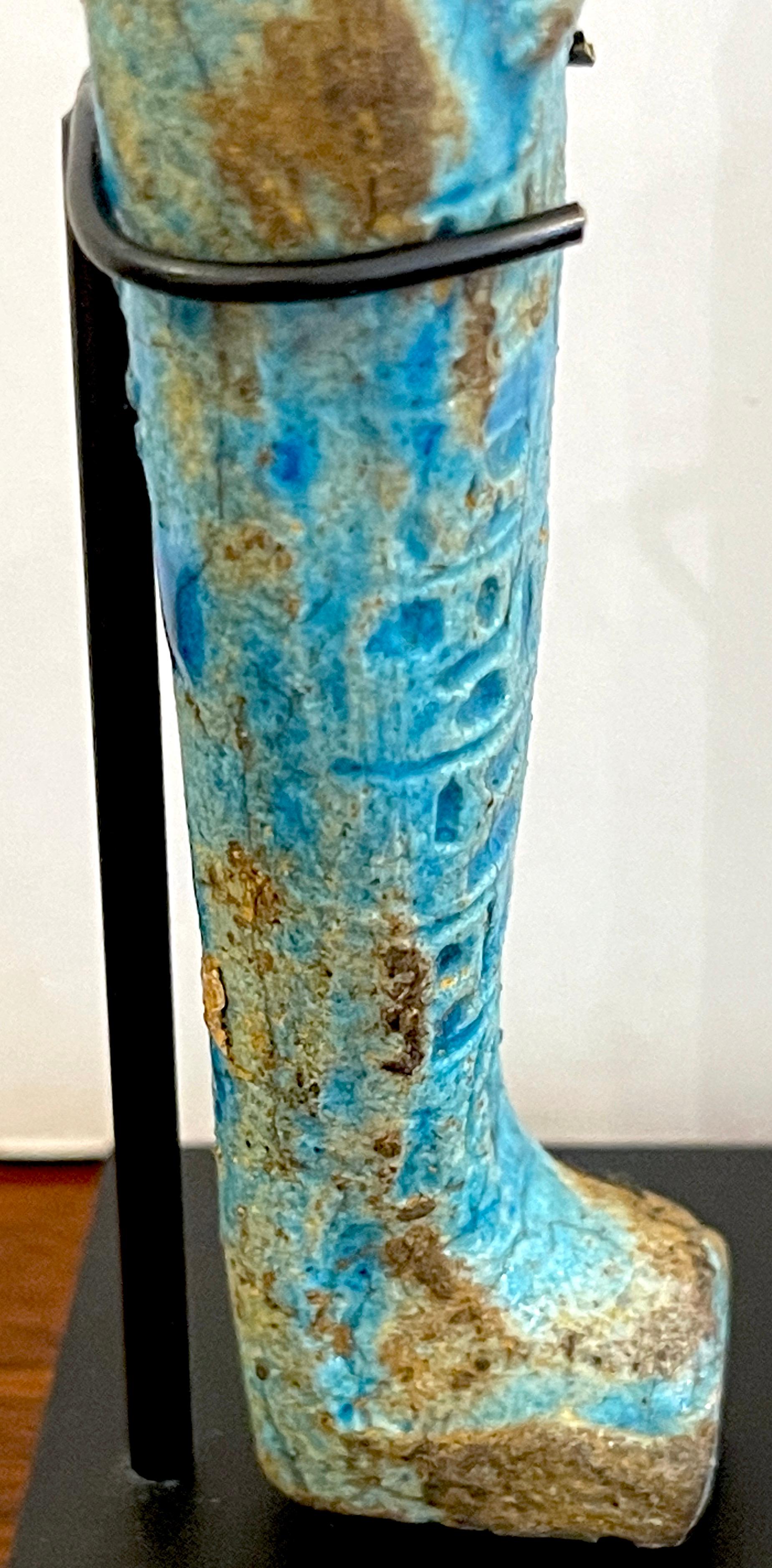 18th Century and Earlier Egyptian Turquoise Faience Shabti, Museum Mounted 