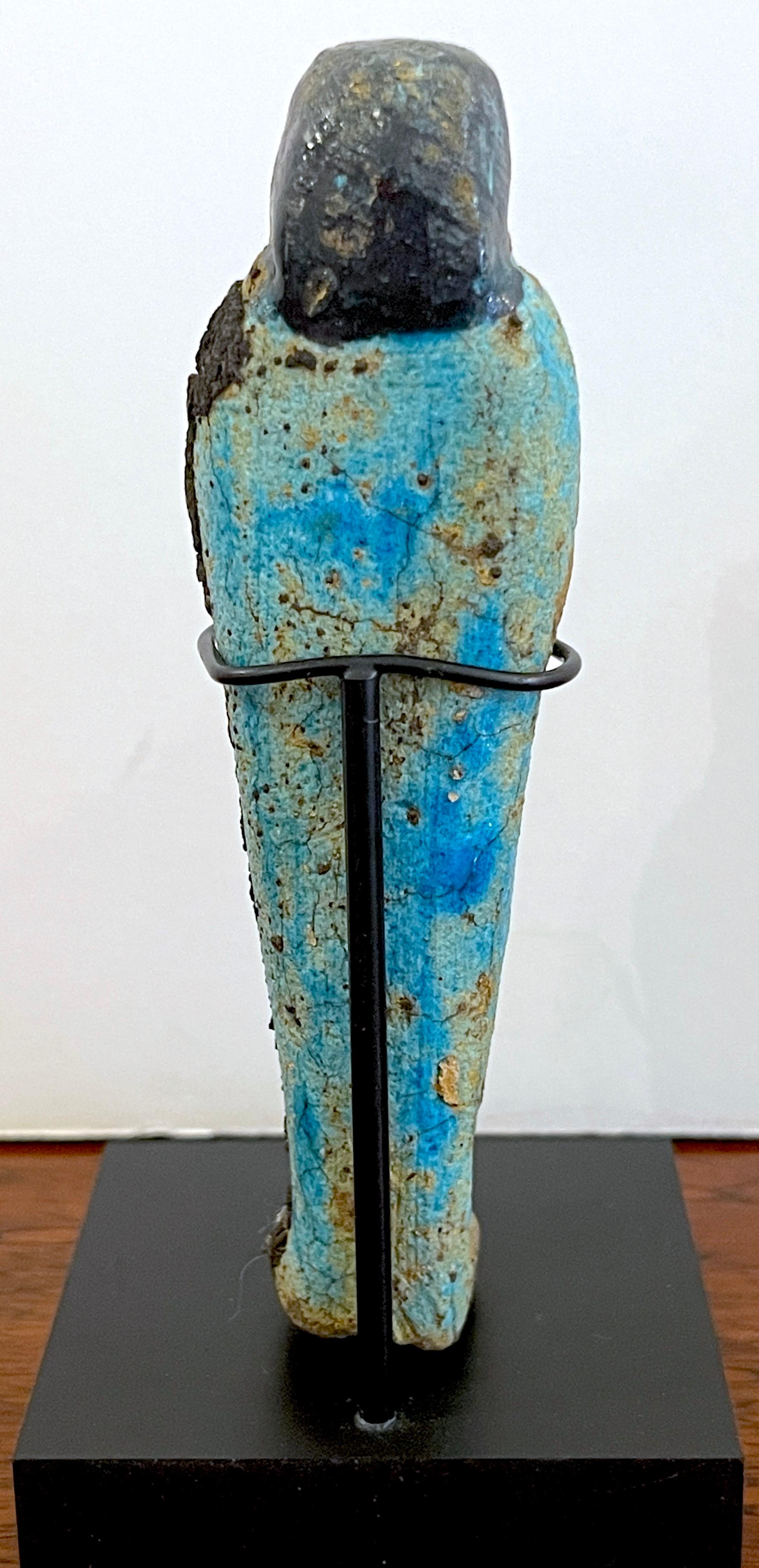 Pottery Egyptian Turquoise Faience Shabti, Museum Mounted 
