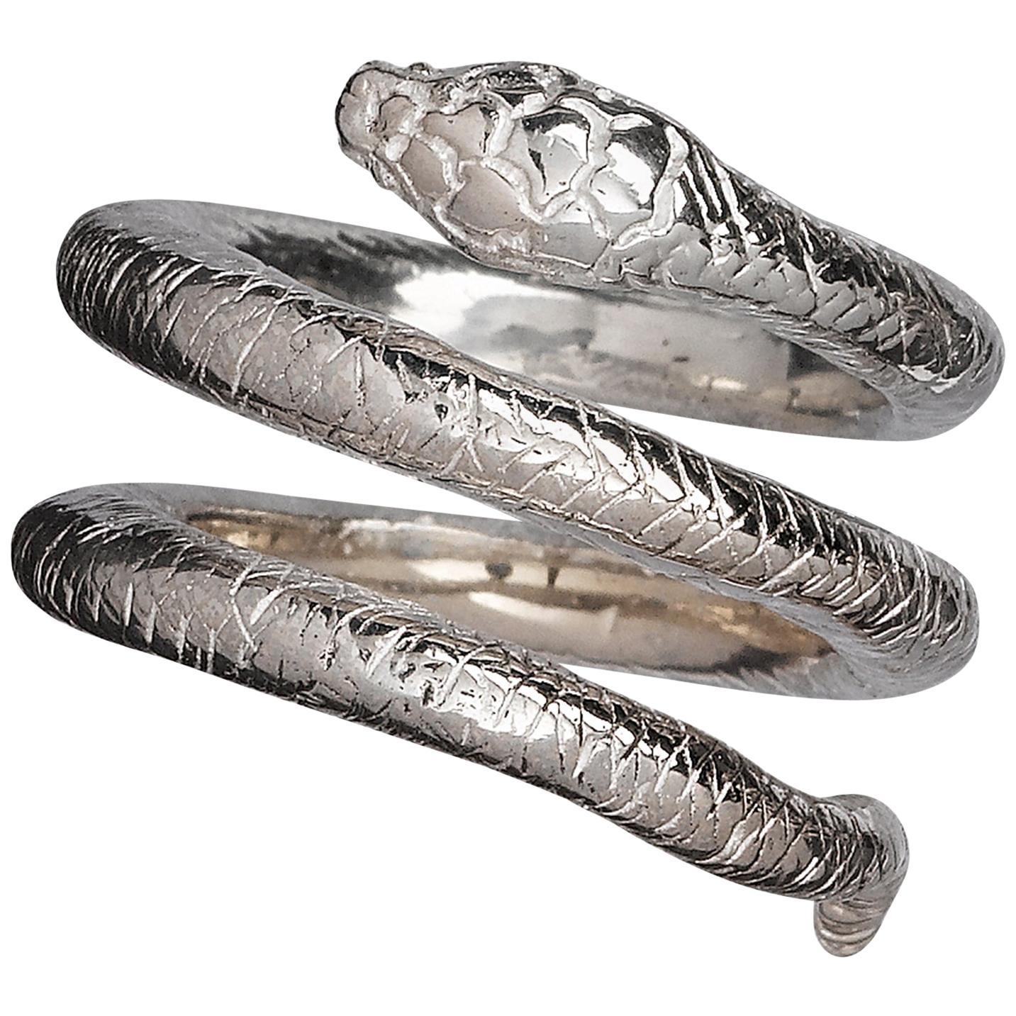 Egyptian Wadjet Elder Coiled Snake Ring in Sterling Silver For Sale