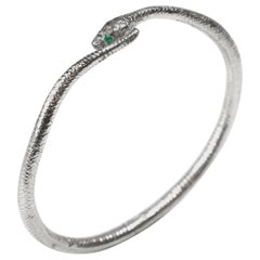Egyptian Wadjet Snake Bracelet in Sterling Silver with Emerald Eyes