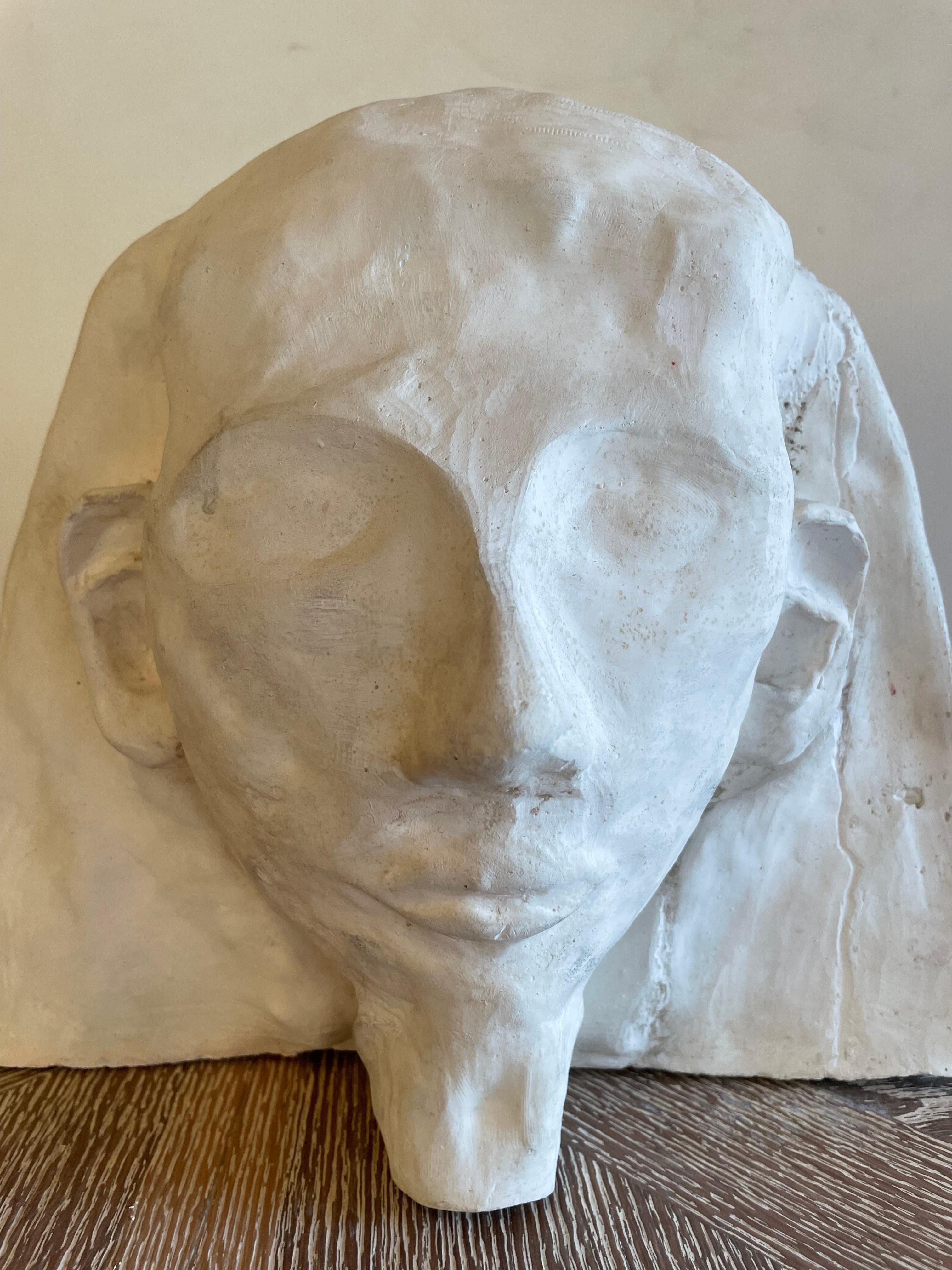 Egyptian White Head Plaster Sculpture For Sale 1