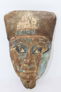 Egyptian Wood Sarcophagus Mask, Ptolemaic Period