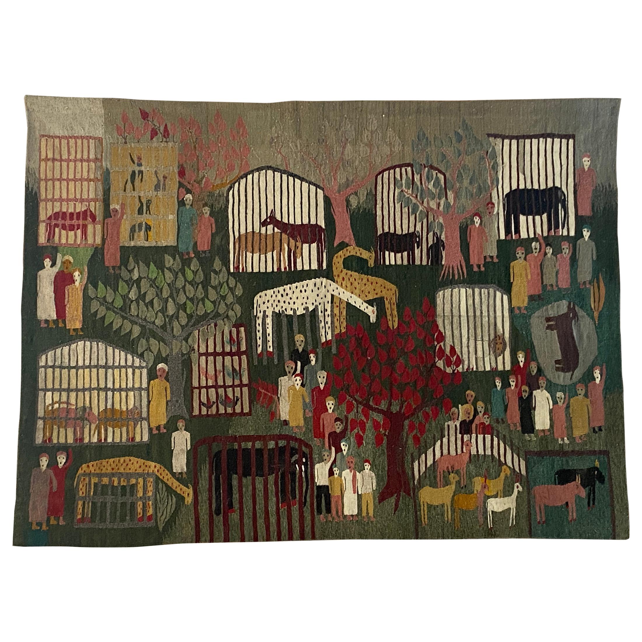 Egyptian Wool 'Zoo' Tapestry, 20th Century For Sale