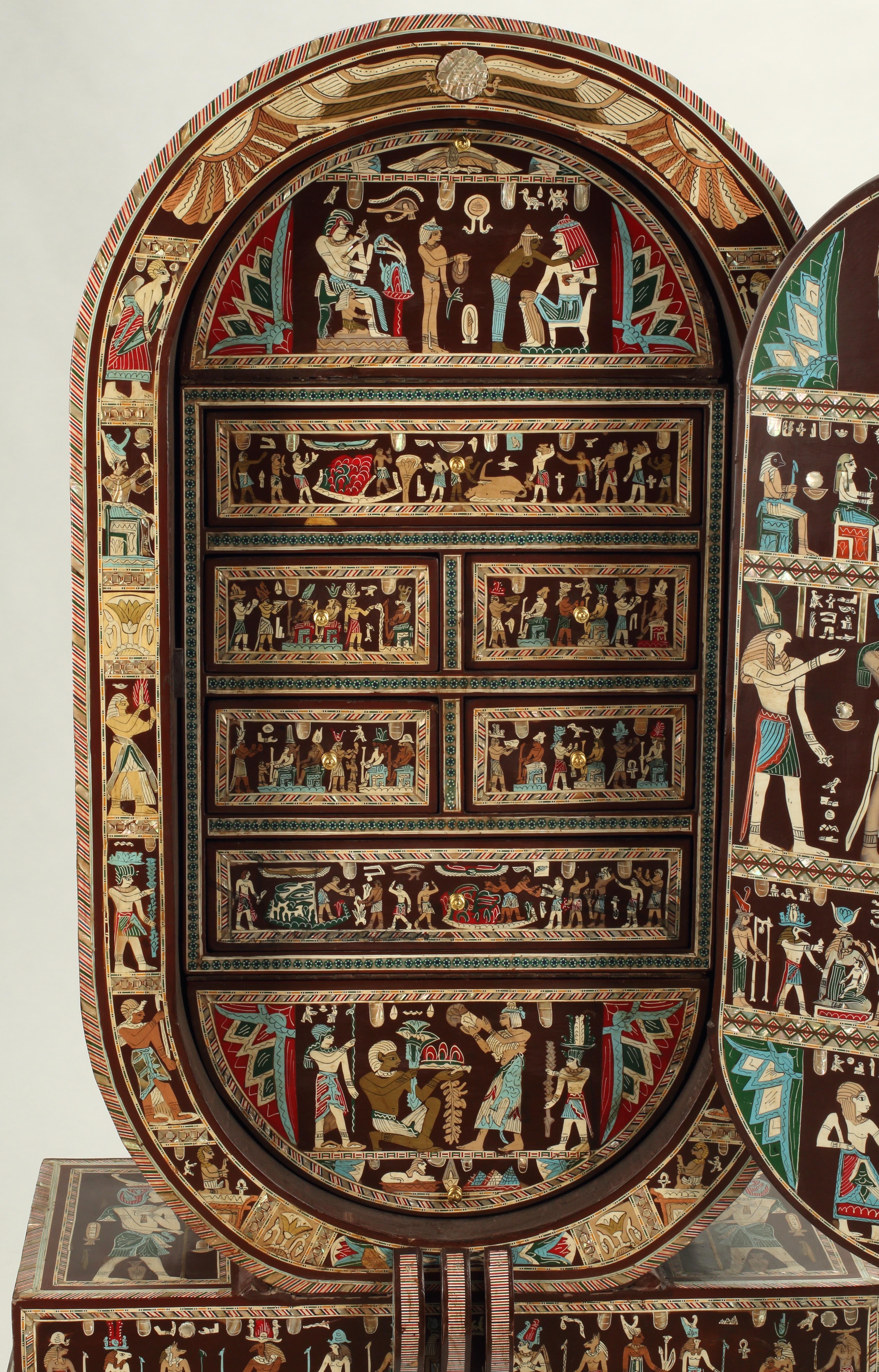 20th Century Egyptian Revival Collector's Cabinet on Stand For Sale