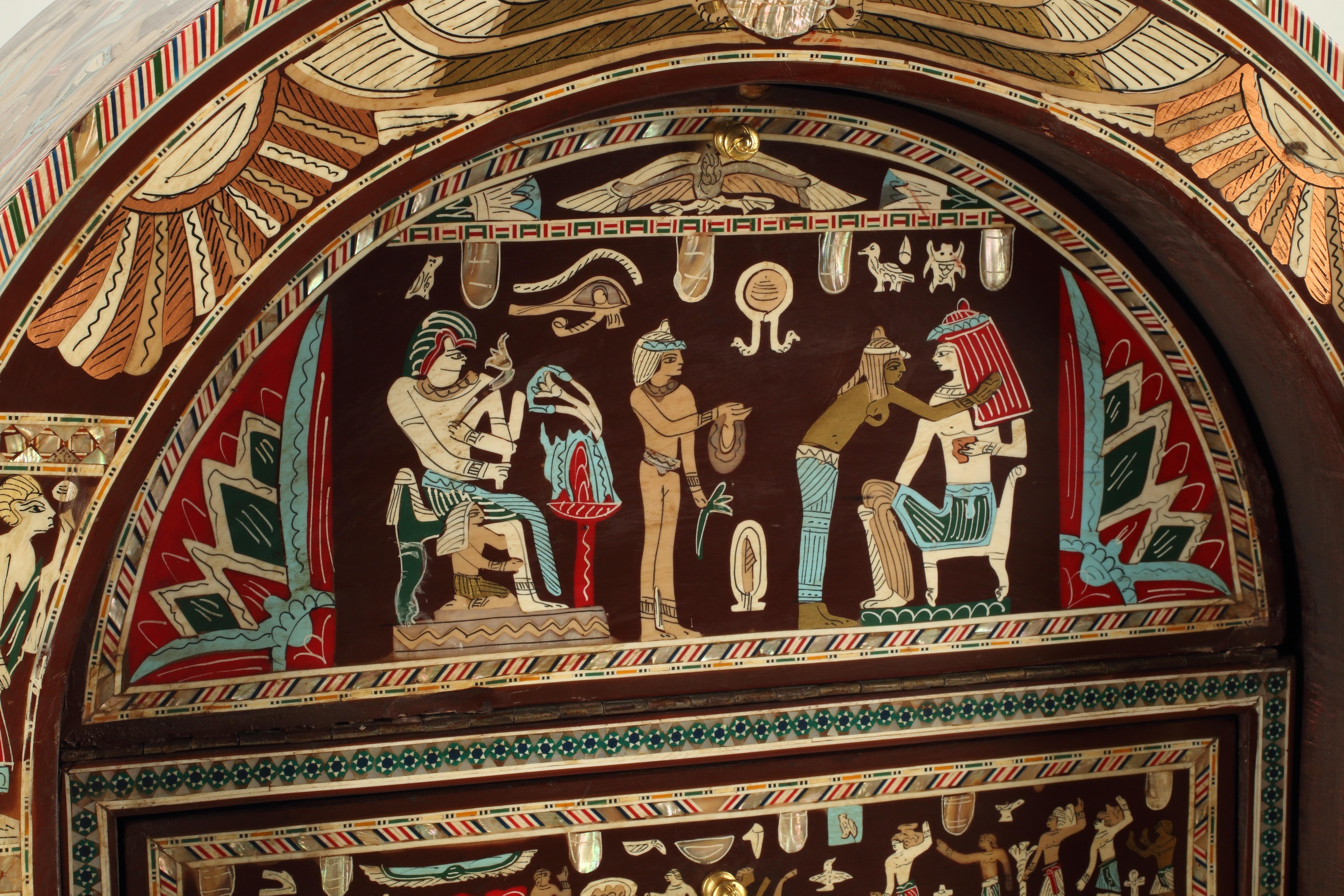 Wood Egyptian Revival Collector's Cabinet on Stand For Sale