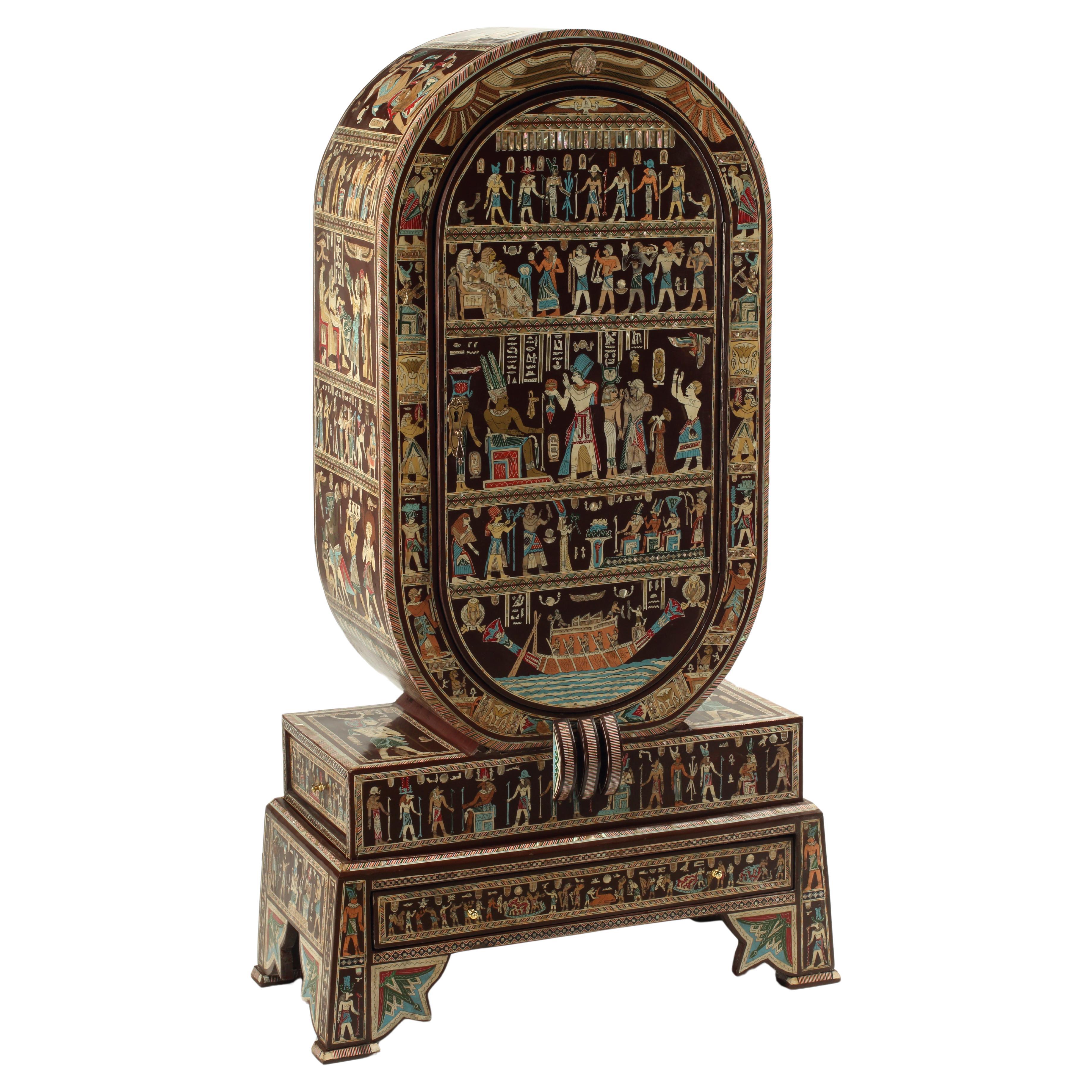 Egyptian Revival Collector's Cabinet on Stand