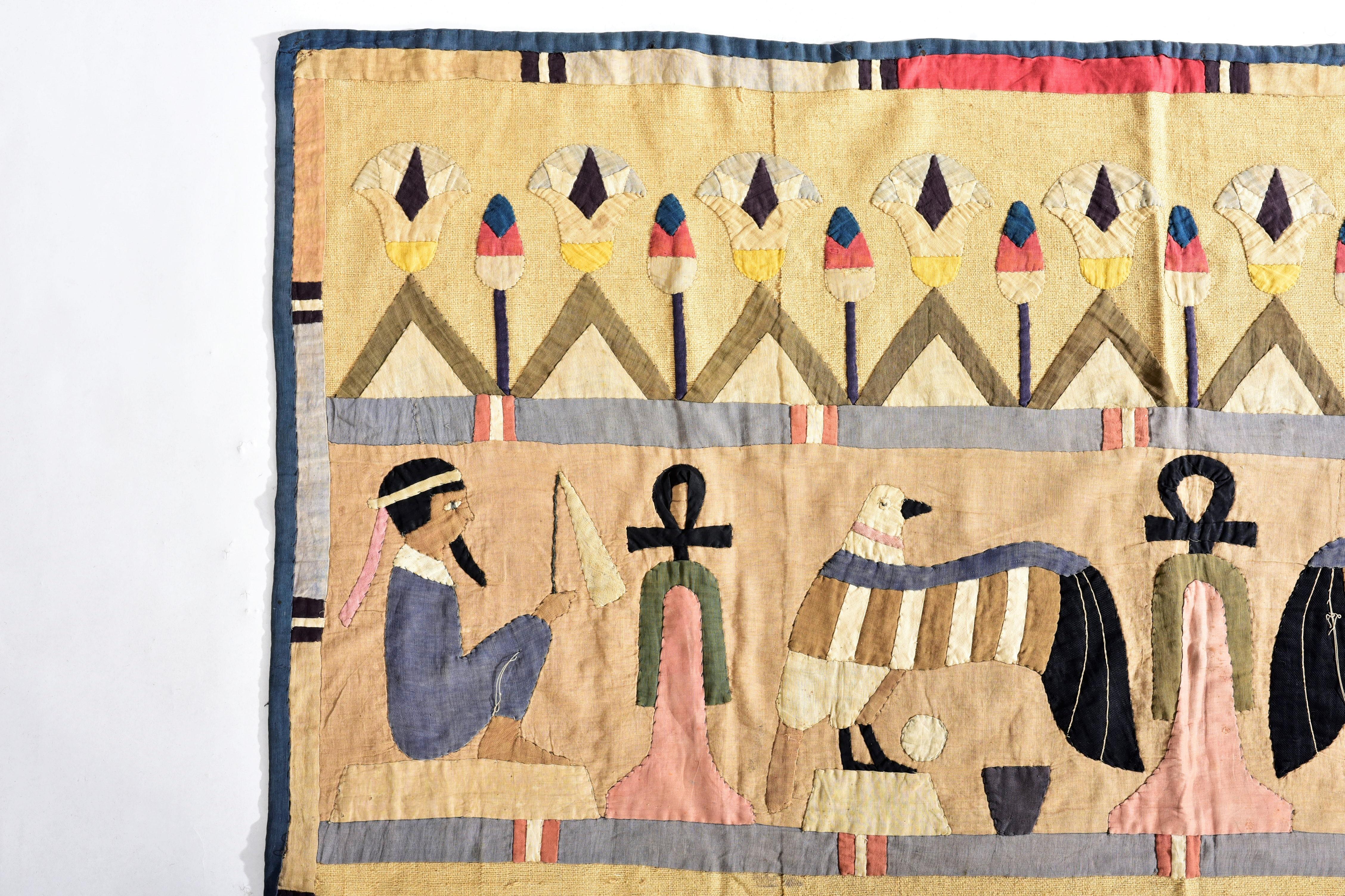 Egyptomania linen and cotton appliqué Hanging - France Circa 1900 8