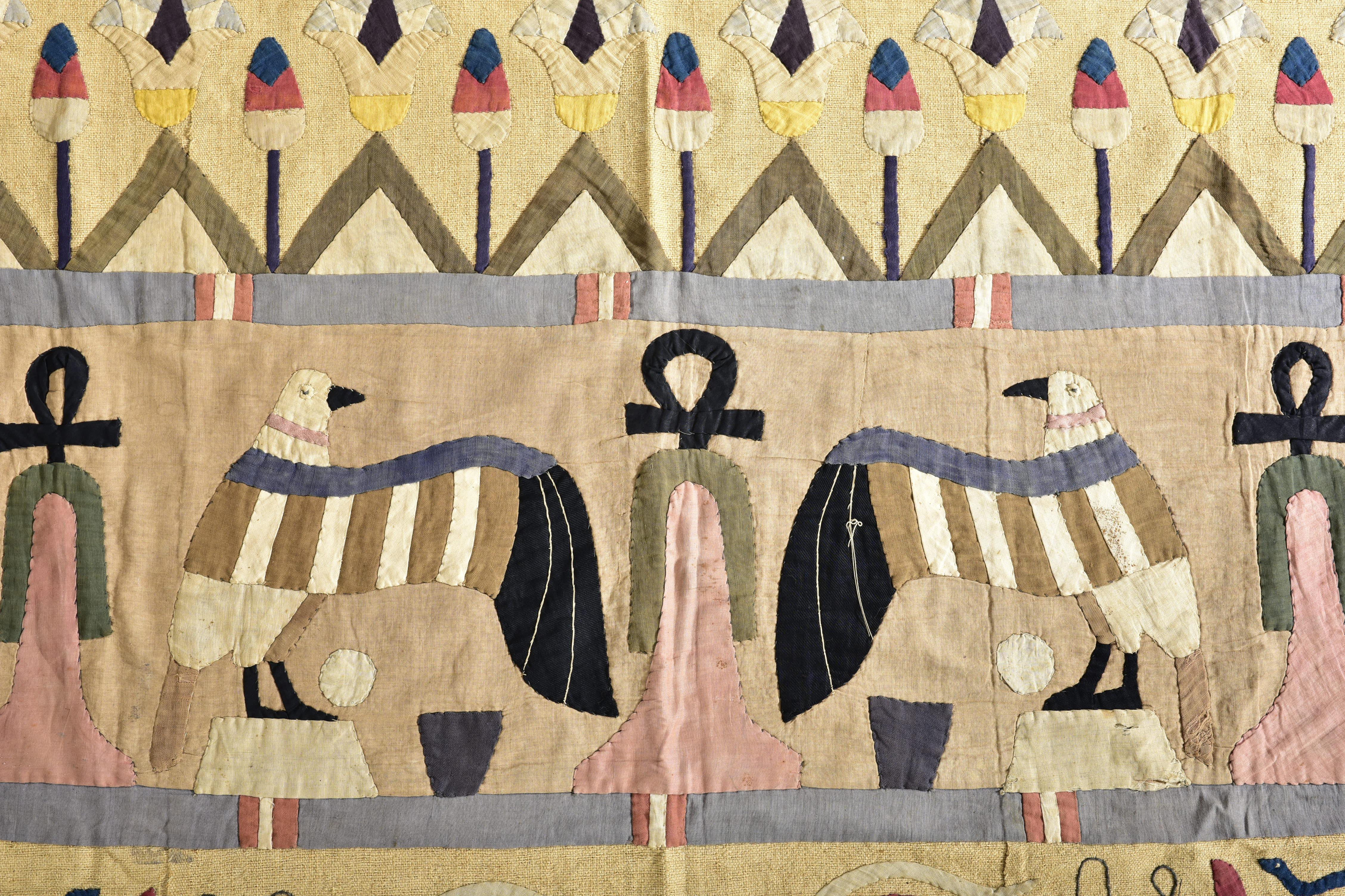 Egyptomania linen and cotton appliqué Hanging - France Circa 1900 9