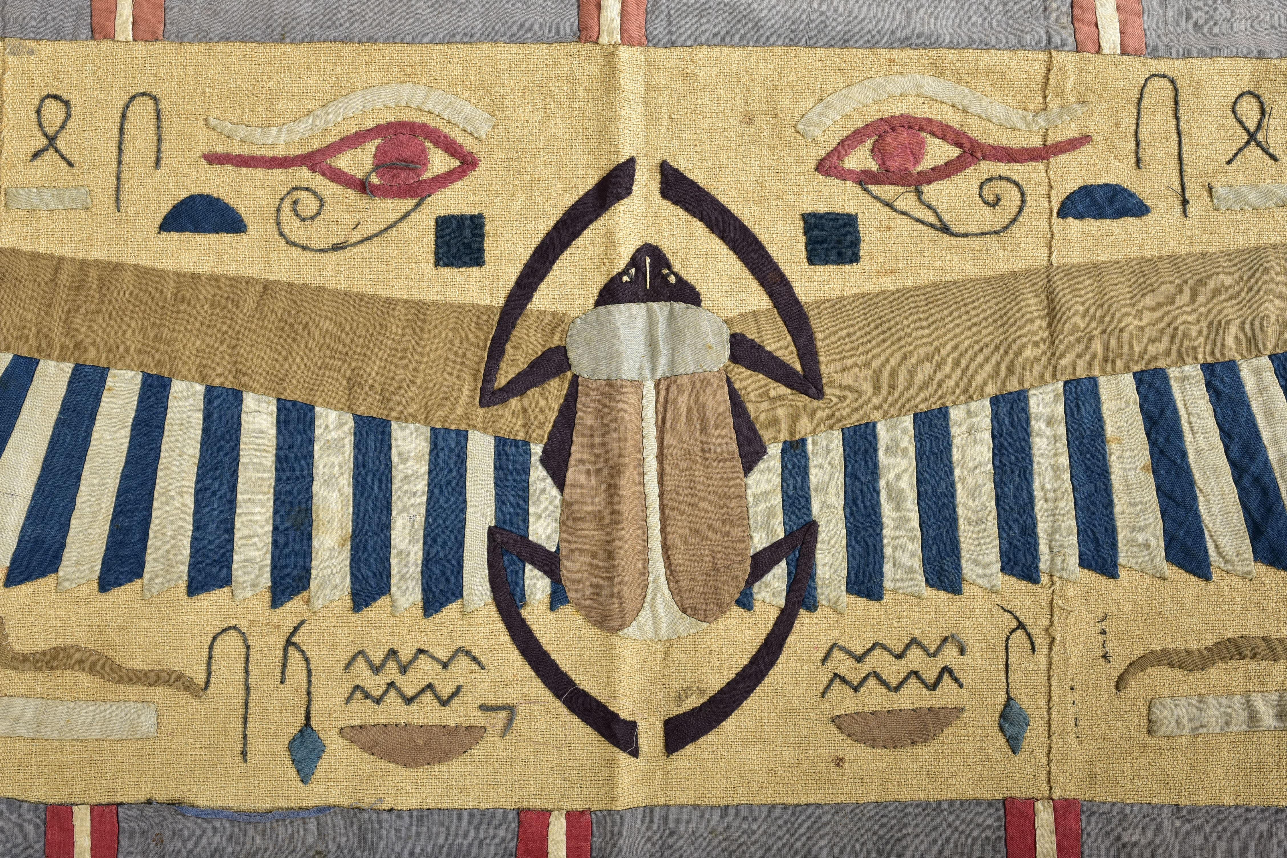 Egyptomania linen and cotton appliqué Hanging - France Circa 1900 10