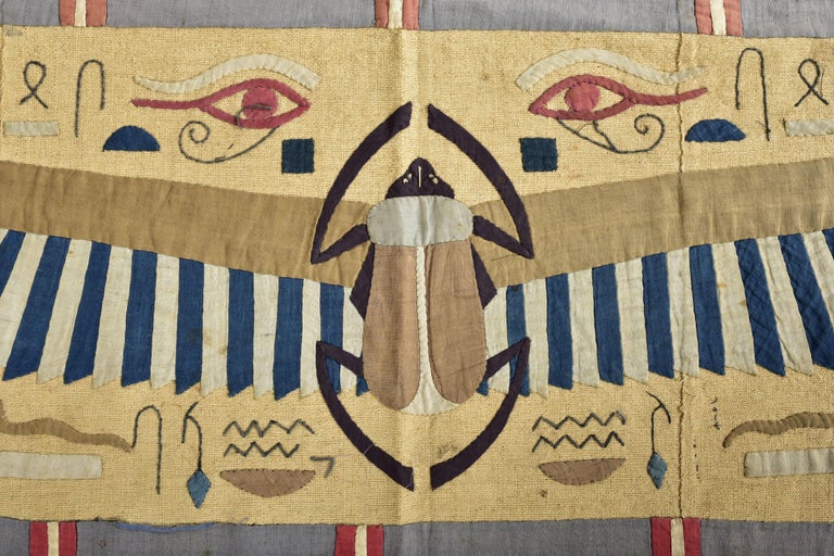 Egyptomania linen and cotton appliqué Hanging - France Circa 1900 10