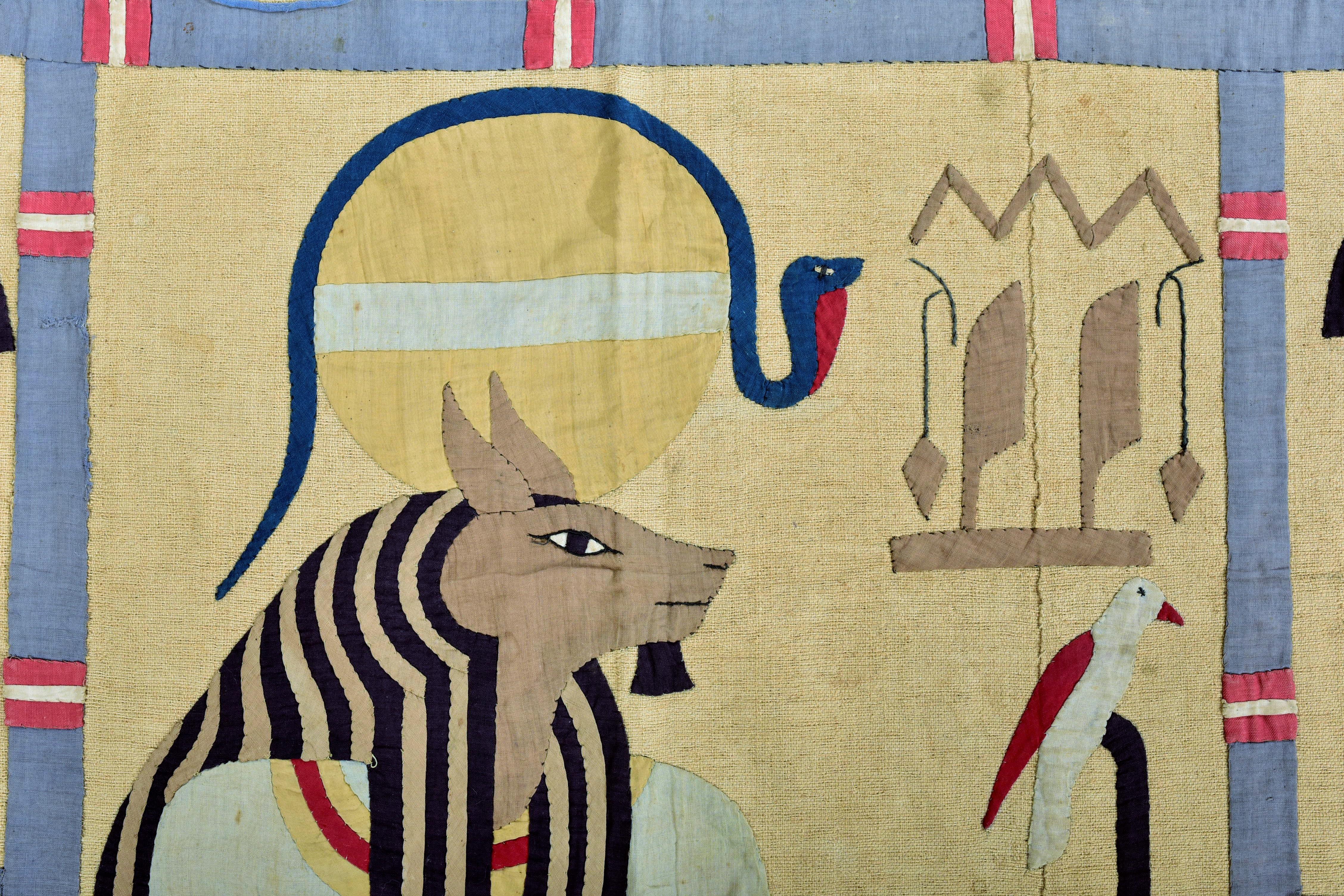 Egyptomania linen and cotton appliqué Hanging - France Circa 1900 11