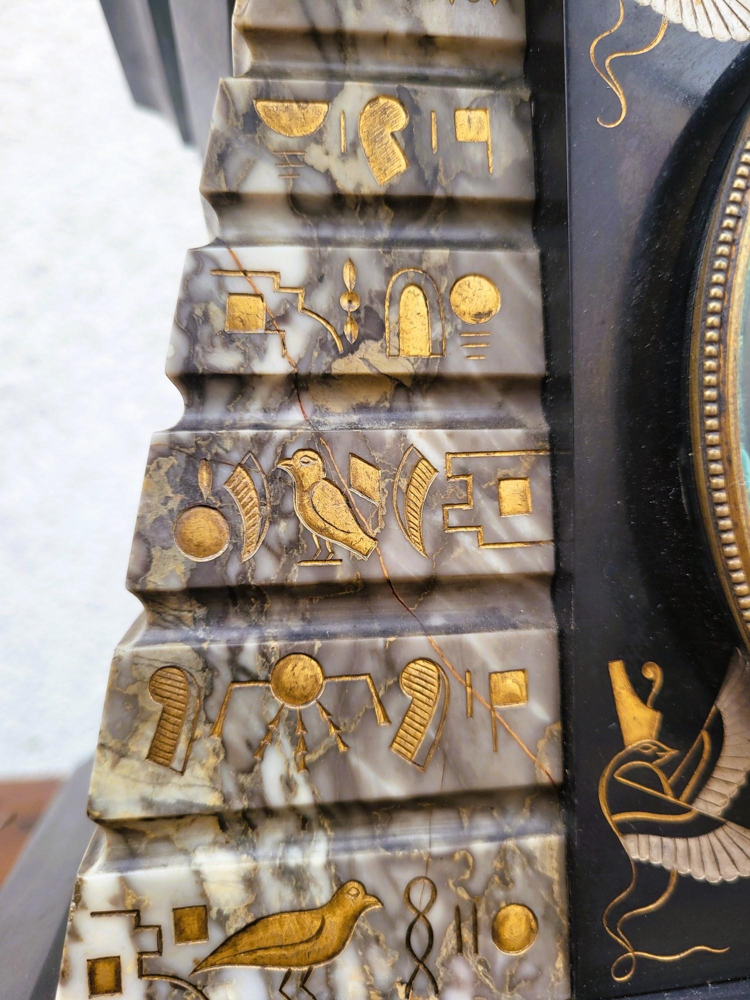 Egyptomania Marble Clock, 19th Century For Sale 5