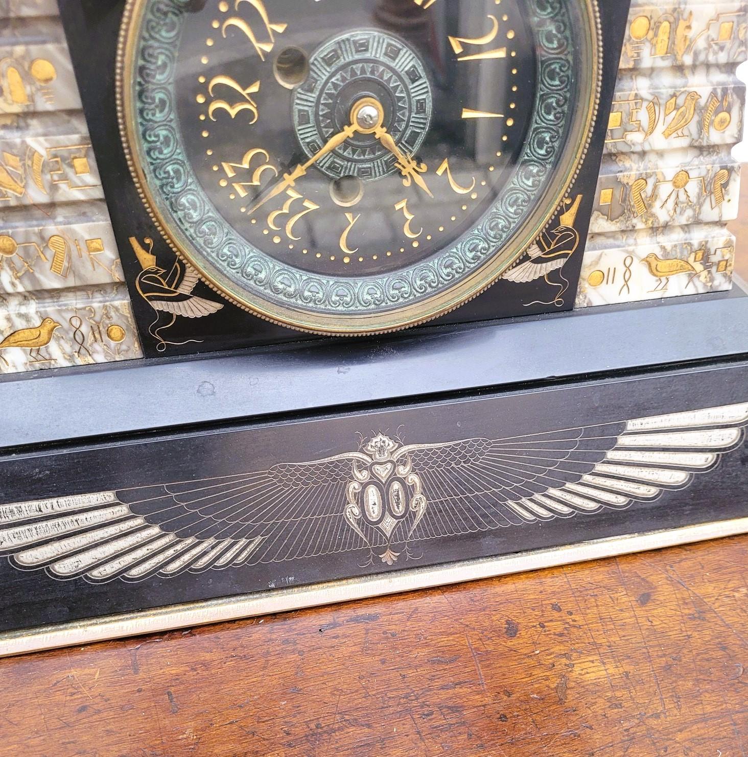 Egyptomania Marble Clock, 19th Century For Sale 7