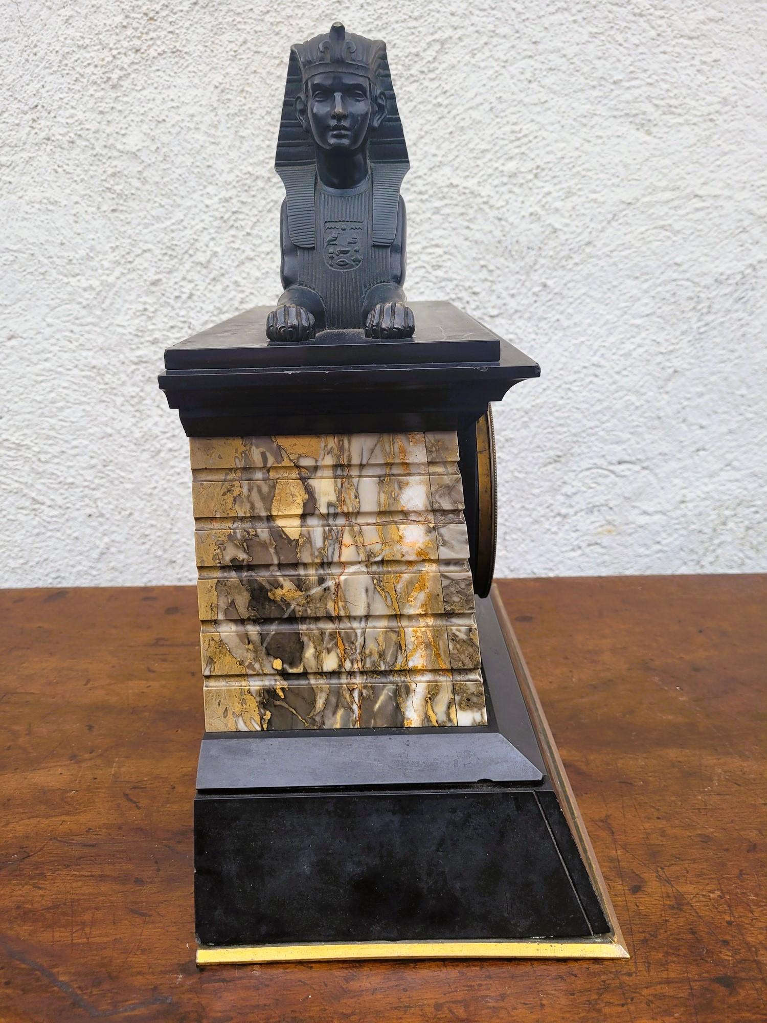 Egyptomania Marble Clock, 19th Century For Sale 12