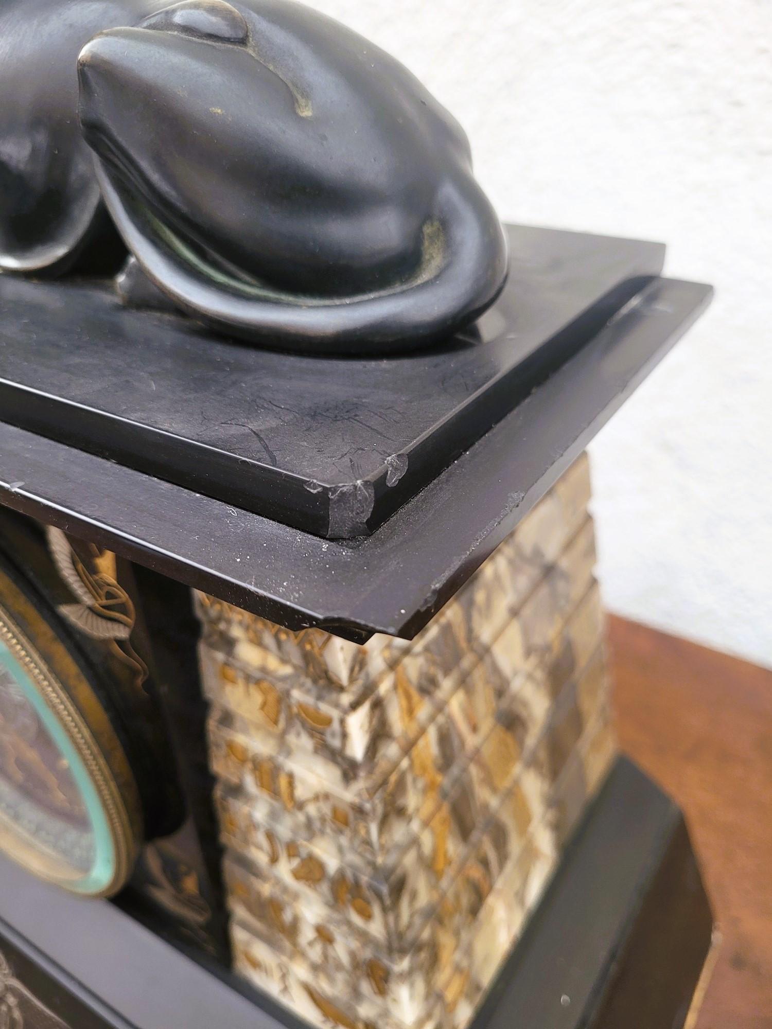 French Egyptomania Marble Clock, 19th Century For Sale